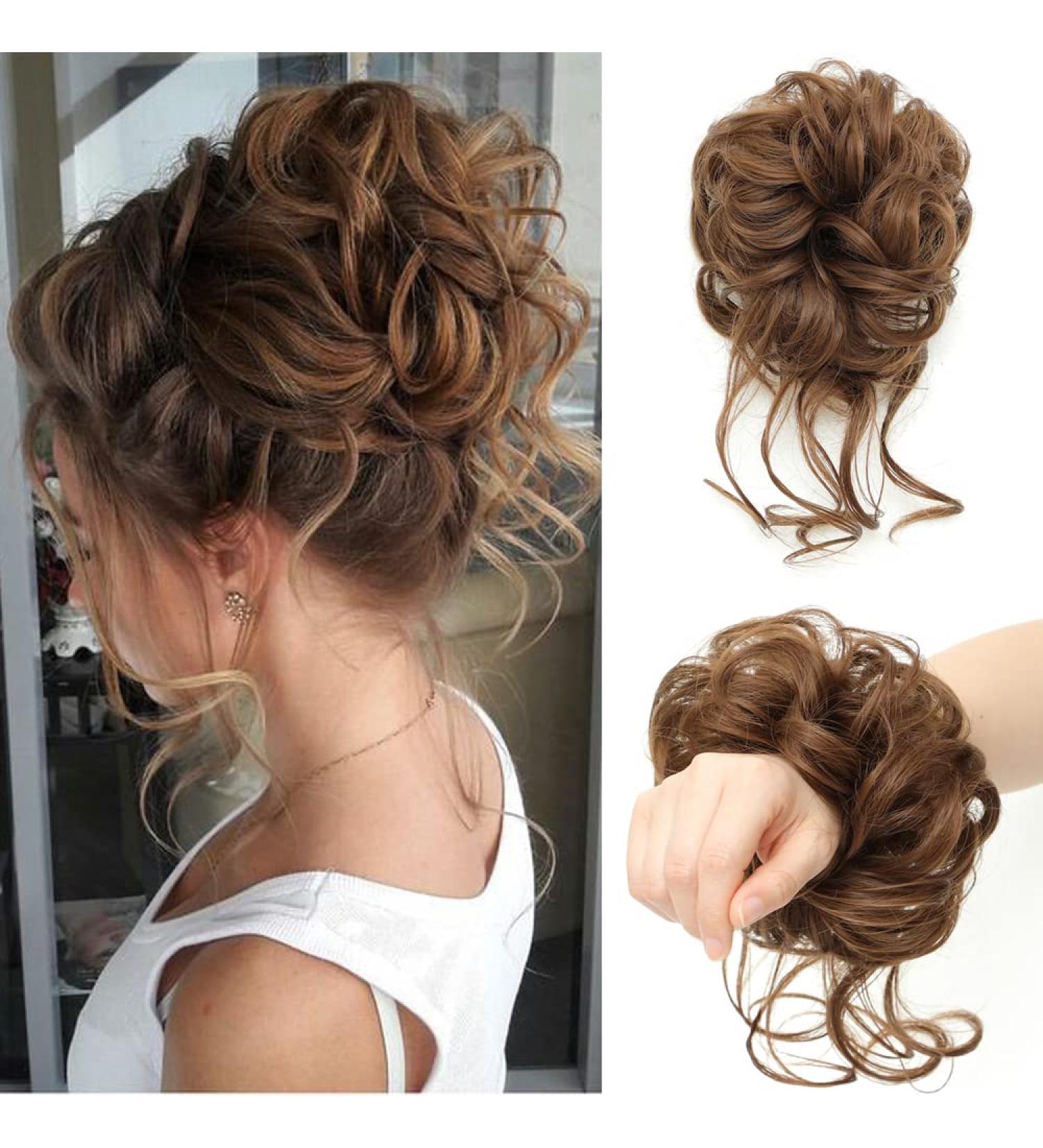 Risbel Super Long Tousled Messy Bun Hair Updo Extension for Women - Synthetic Chignon Hairpiece with Elastic Band | Curly Wavy Ponytail Scrunchie (CXFQ-12) - Buy Online on GoSupps.com