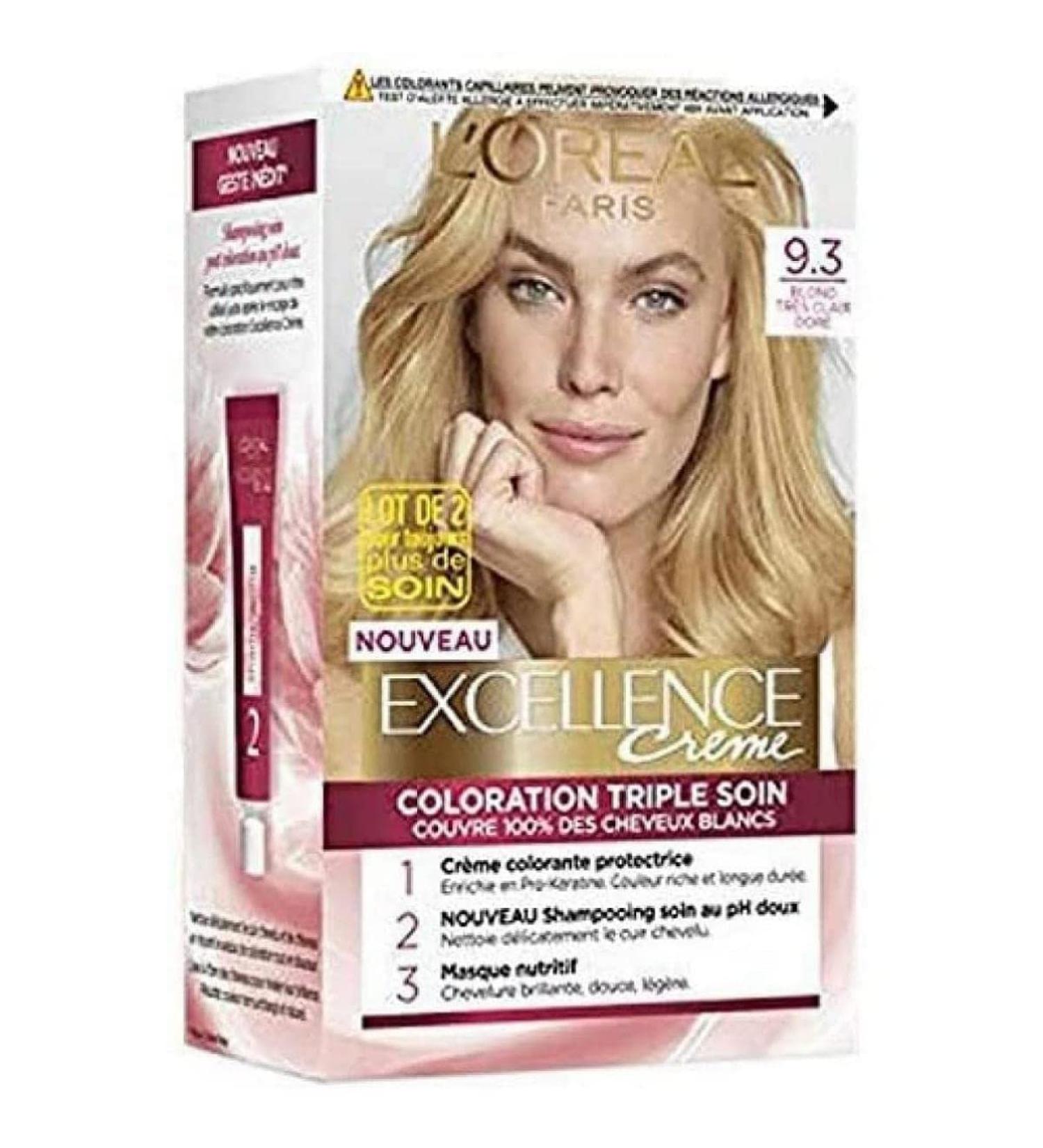 L'OR AL L'Or al Paris - Excellence Cr me - Triple Care Permanent Coloring 100% Coverage White Hair - Shade 9.3 Very Light Golden Blonde - Buy Online on GoSupps.com