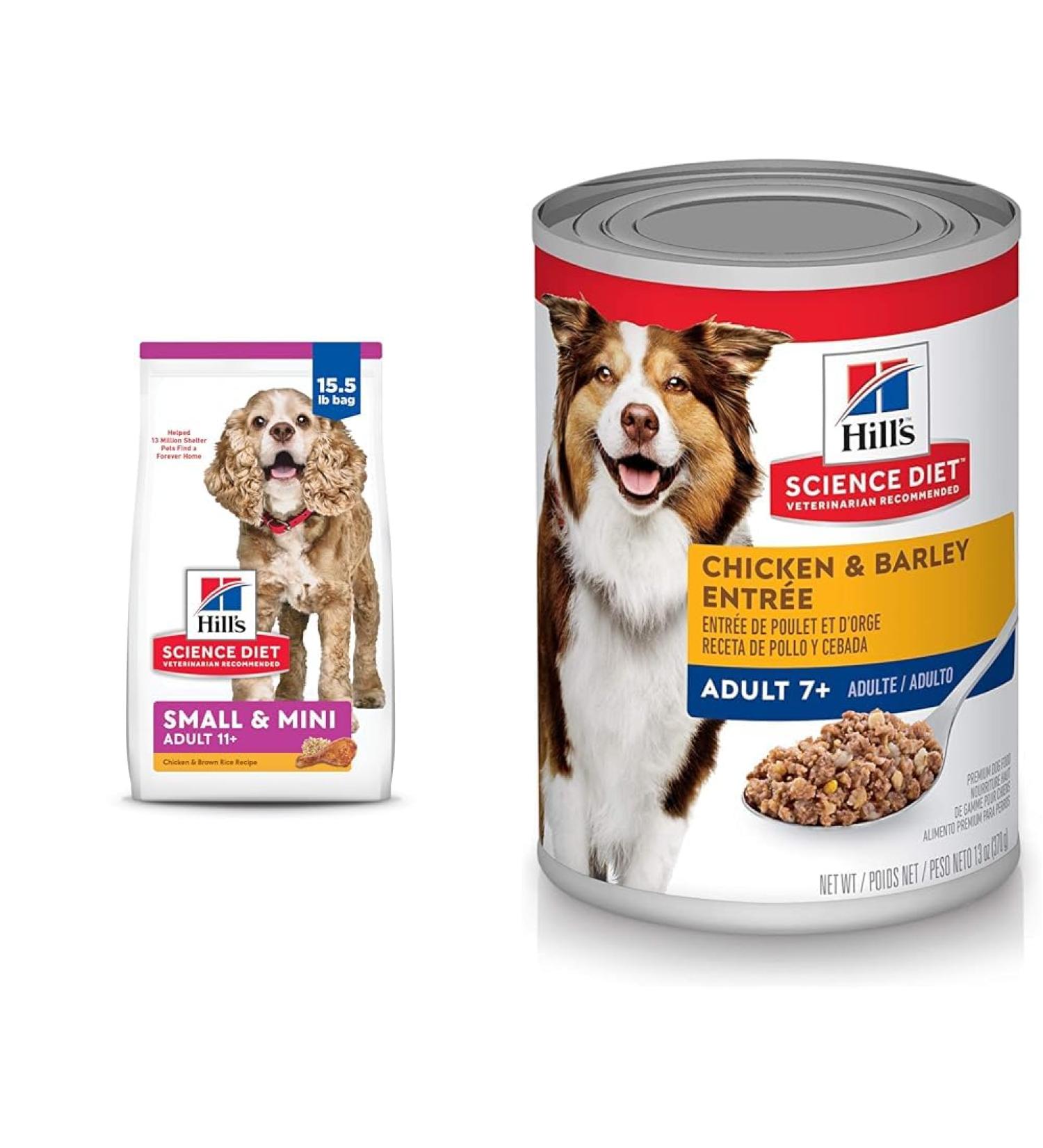 Hill's Science Diet Adult 11+ Small & Mini Chicken Meal Brown Rice & Barley Recipe Dry Dog Food 15.5 lb Bag & Senior 7+ Canned Dog Food Chicken & Barley Entr e 13.1 oz 12 Pack wet dog food - Buy Online on GoSupps.com
