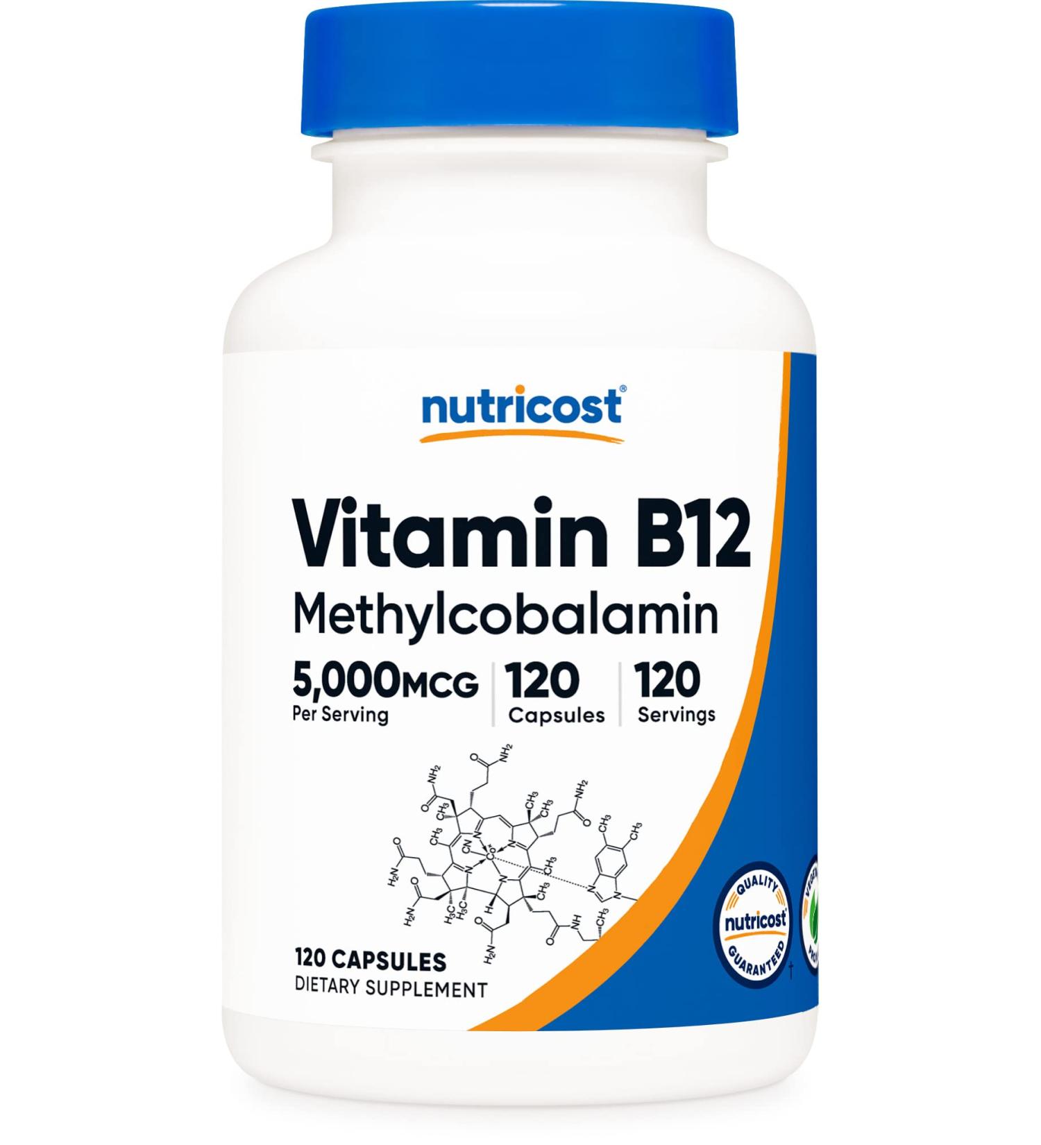 Nutricost Methylcobalamin B12 5000mcg - 120 Vegetarian Capsules | Non-GMO & Gluten Free - Buy Online on GoSupps.com