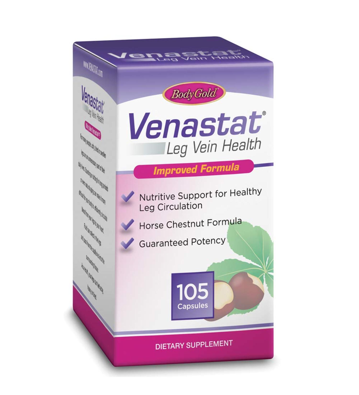 BodyGold Venastat - Leg Vein Health Support, 105 Capsules for Optimal Circulation - Buy Online on GoSupps.com