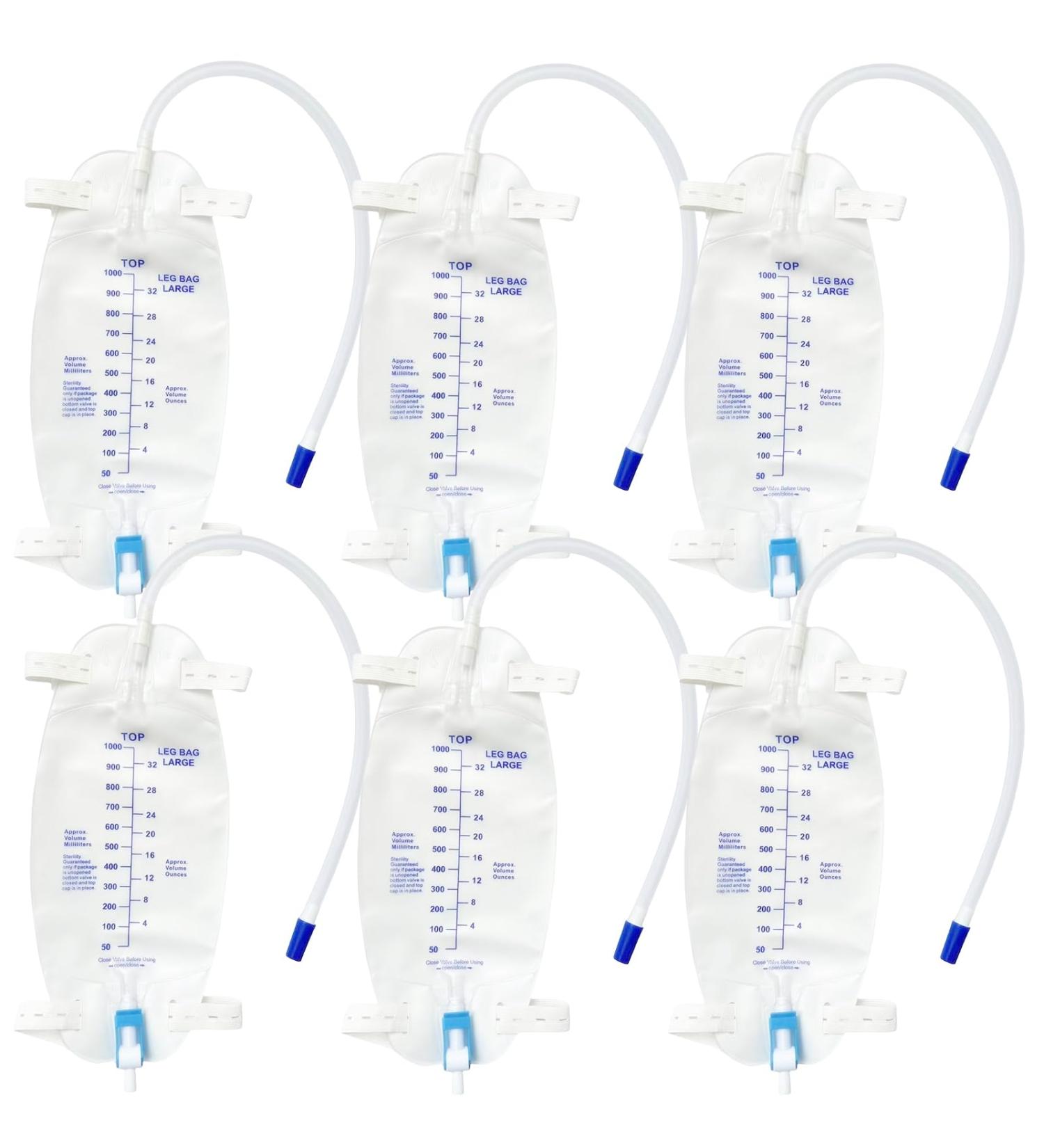  BAIFULAI Set of 6 leg urine bags 1000 ml capacity urinary drainage bags urine collection bags drainage bags with 2 straps valve and T-connector - Buy Online on GoSupps.com
