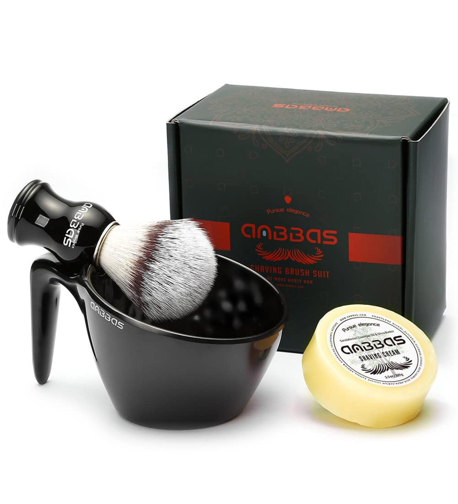 Absba's Shaving Brush Set - Nylon Bristle Brush & Food-Safe Melamine Cup | 100g Shaving Soap Refill - Perfect for Men & Women - Black - Buy Online on GoSupps.com