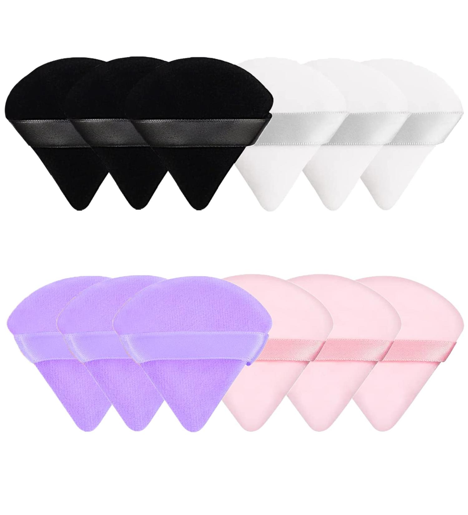 12 Triangle Velvet Powder Puffs Set - Dual-Use Makeup Puffs for Face - Washable & Soft - Ideal for Loose or Pressed Powder - Available in Various Colors - Buy Online on GoSupps.com