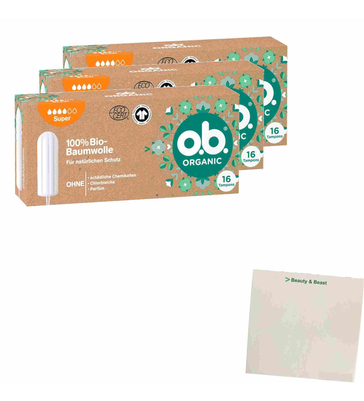 OB Organic Bio Tampons Super 3-Pack (48 pcs) - Eco-Friendly & Comfortable for International Shipping - Buy Online on GoSupps.com