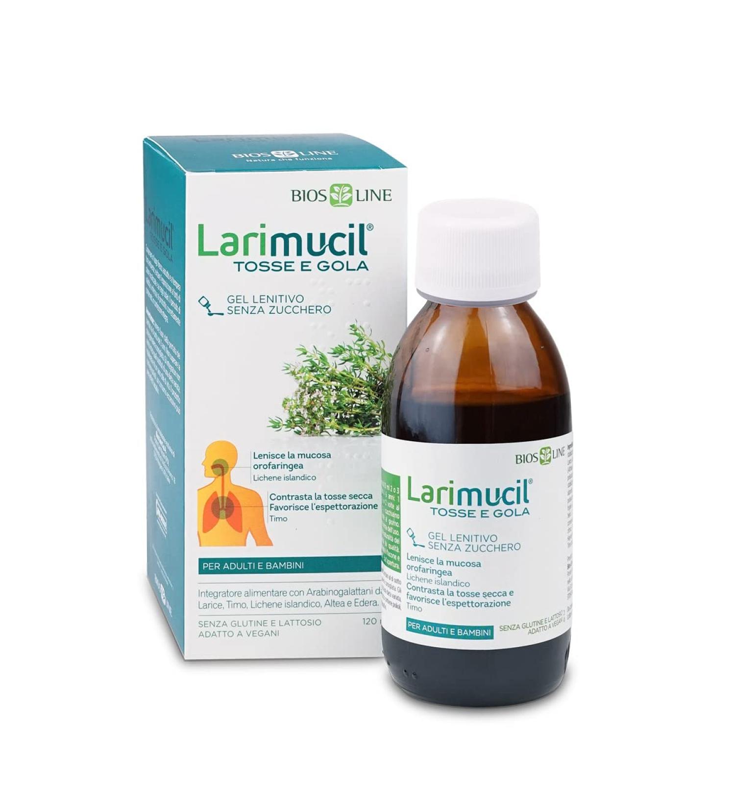 BIOS LINE Larimucil cough and neck syrup food supplement cough soothing liquid gel counteracts dry cough and fat soothes the oropharyngeal mucosa 120 ml bottle without - Buy Online on GoSupps.com