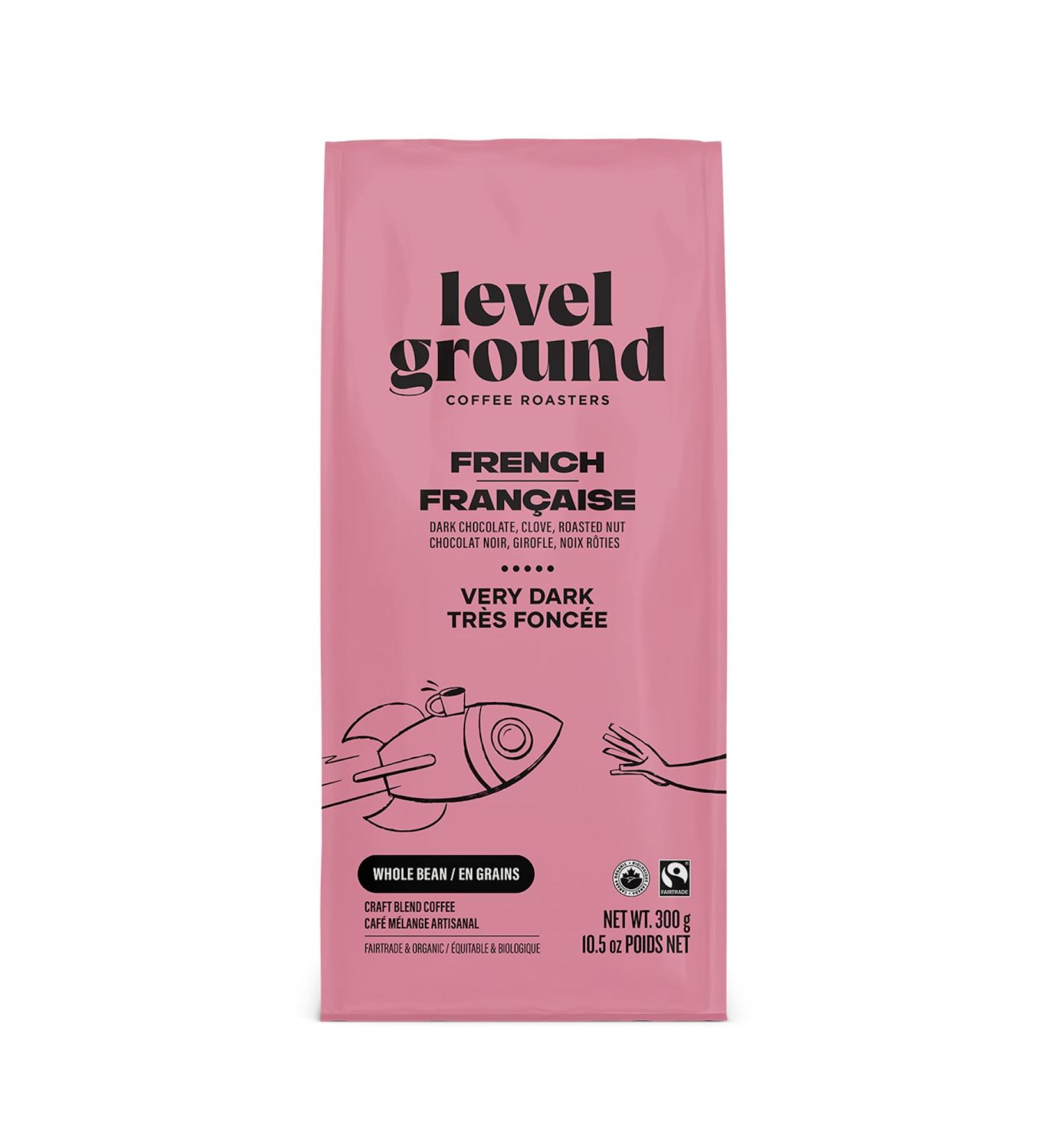 Level Ground Coffee - French Roast Craft Blend - Very Dark Roast Whole Bean - Fair Trade Organic 1% For the Planet Kosher - Specialty Coffee - Drip Brew French Press Moka Pot - Tastes Intense Spicy Smoky - 300g / 10.5oz Whole Bean French Very Dark Roast C