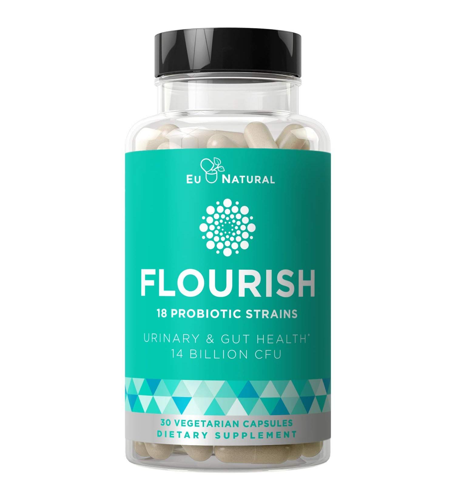 Eu Natural Flourish Probiotics + Prebiotics for Women - 30 Capsules | Digestive & Immune Support - Buy Online on GoSupps.com