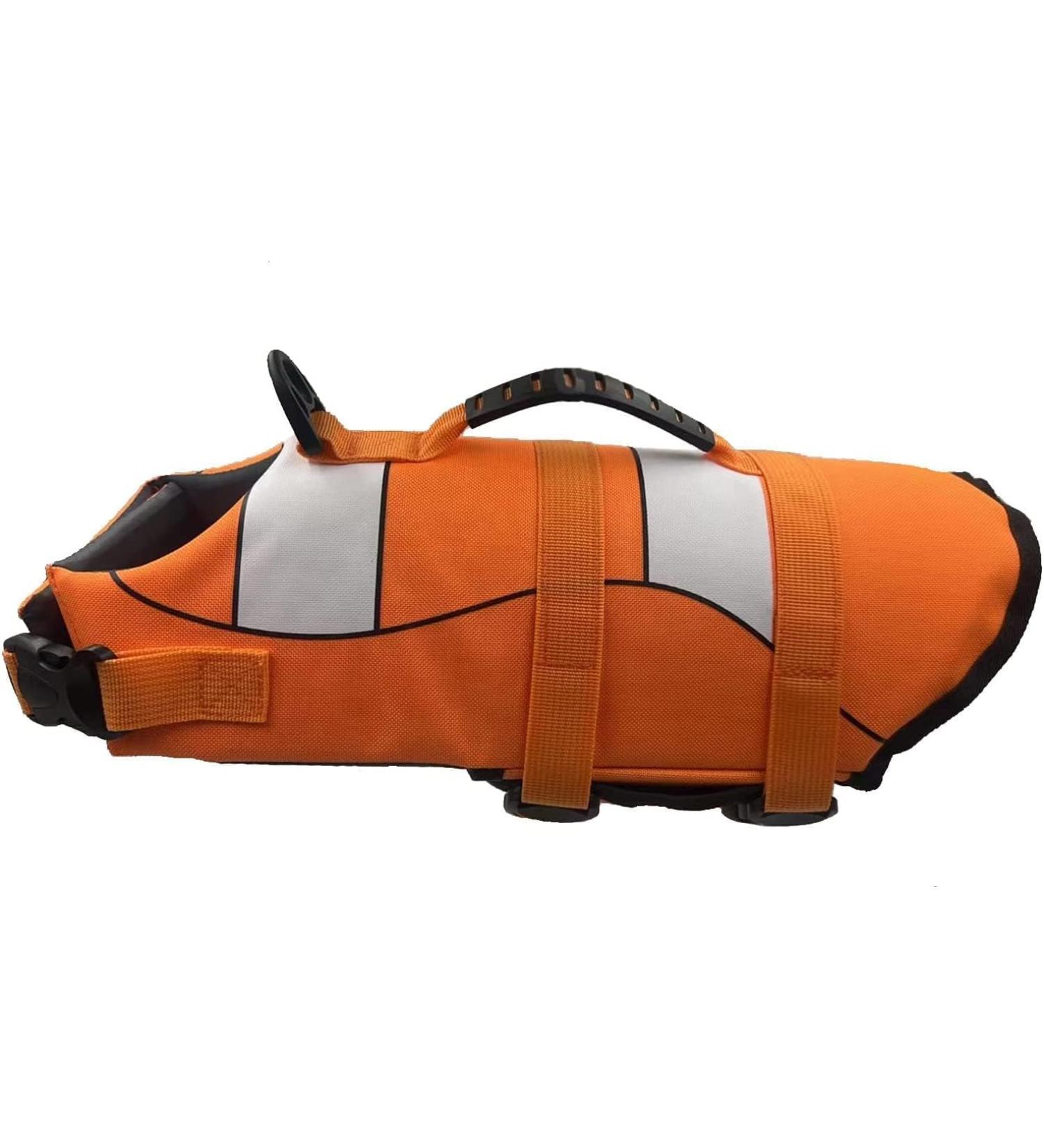 Wallpage Dog Lifeguard Vest - Classic Stripes Adjustable Tear-Resistant Strong Rescue Handle for Swimming & Boating - Orange M (Chest Girth: 53-65cm) - Buy Online on GoSupps.com