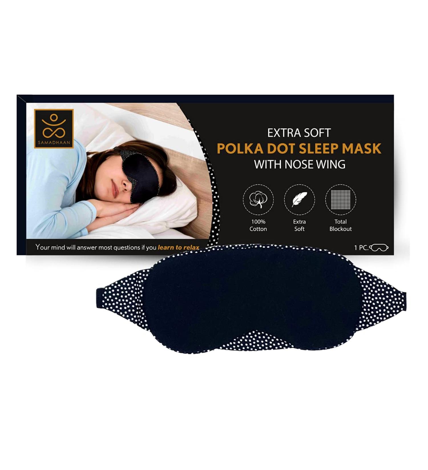 Samadhaan Cotton Sleep Mask for Sleeping | Soft 100% Blackout Eye Mask with Nose Wire | Adjustable Band | Travel Essential for Women Men - Black - Buy Online on GoSupps.com