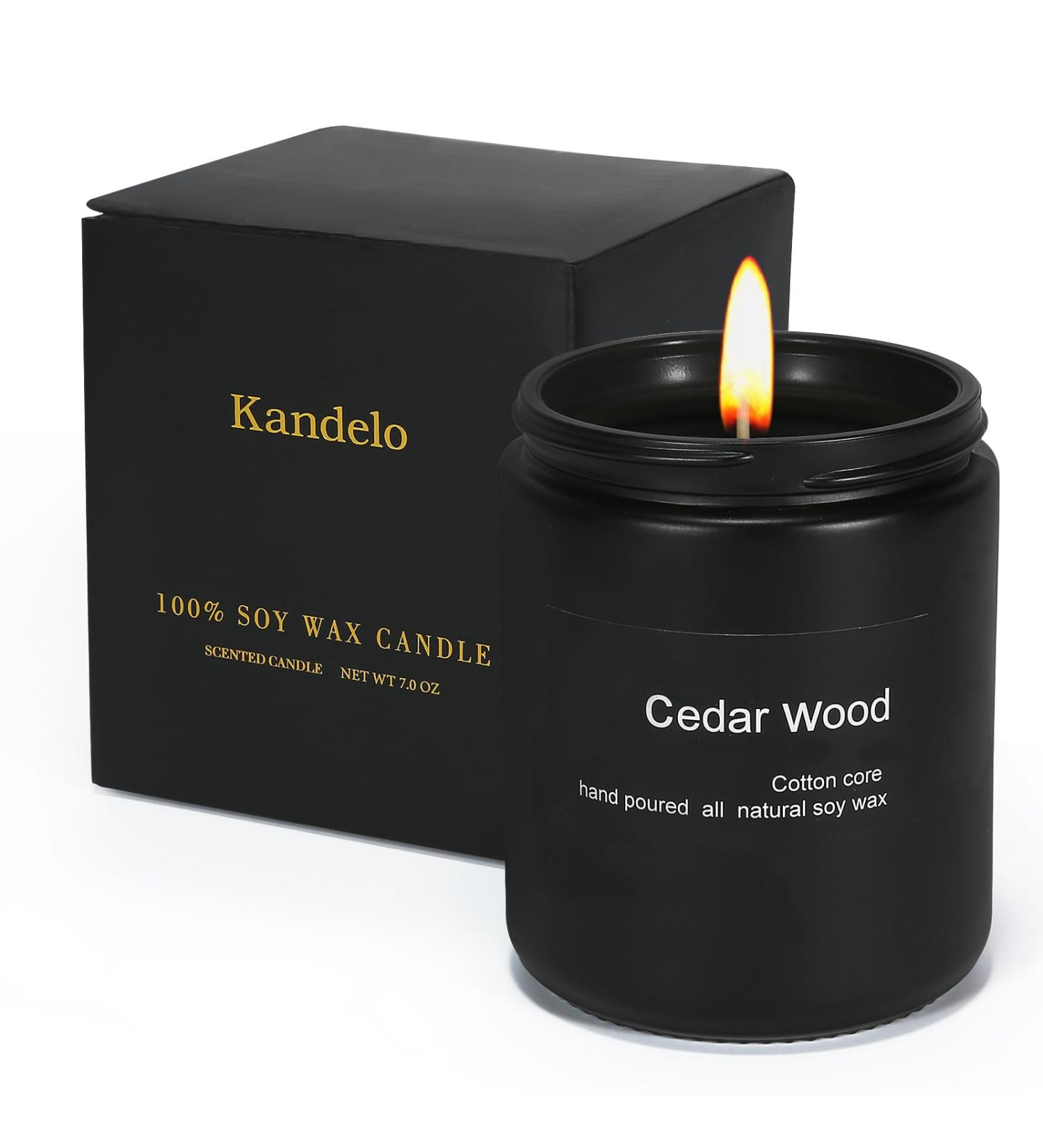 Scented Cedar Candle 7oz - 45 Hour Burn | Perfect Gifts for Women & Men | Spring Soy Candles in Black Jar | Reusable Candle Gift - Buy Online on GoSupps.com