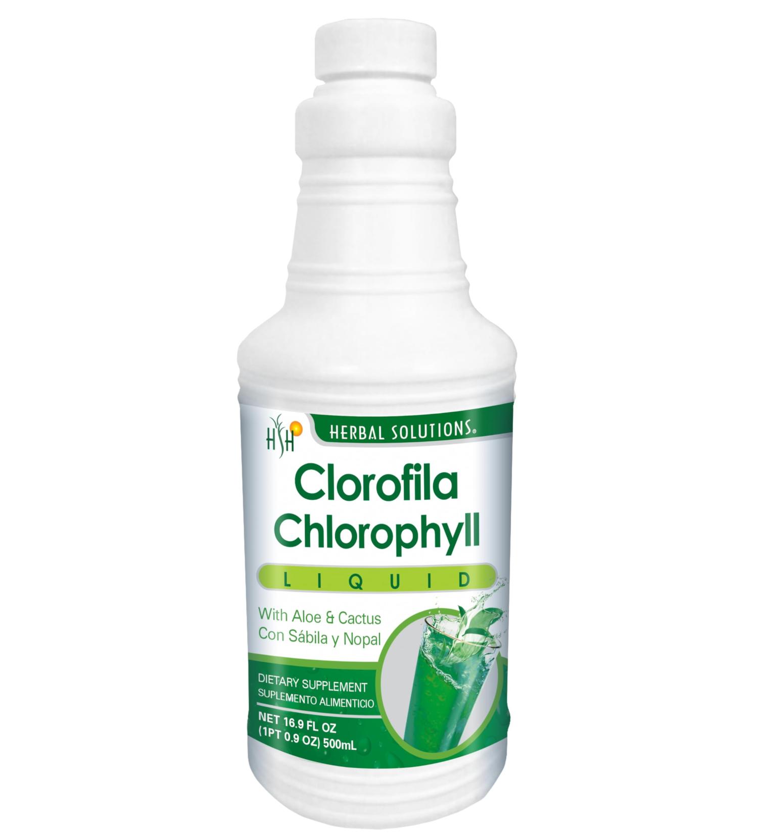 Herbal Solutions Clorofila Liquida - Liquid Chlorophyll - Natural Cleansing Support Supplement with Peppermint & Spearmint - 500mL Antioxidant Formula with Aloe Vera & Nopal