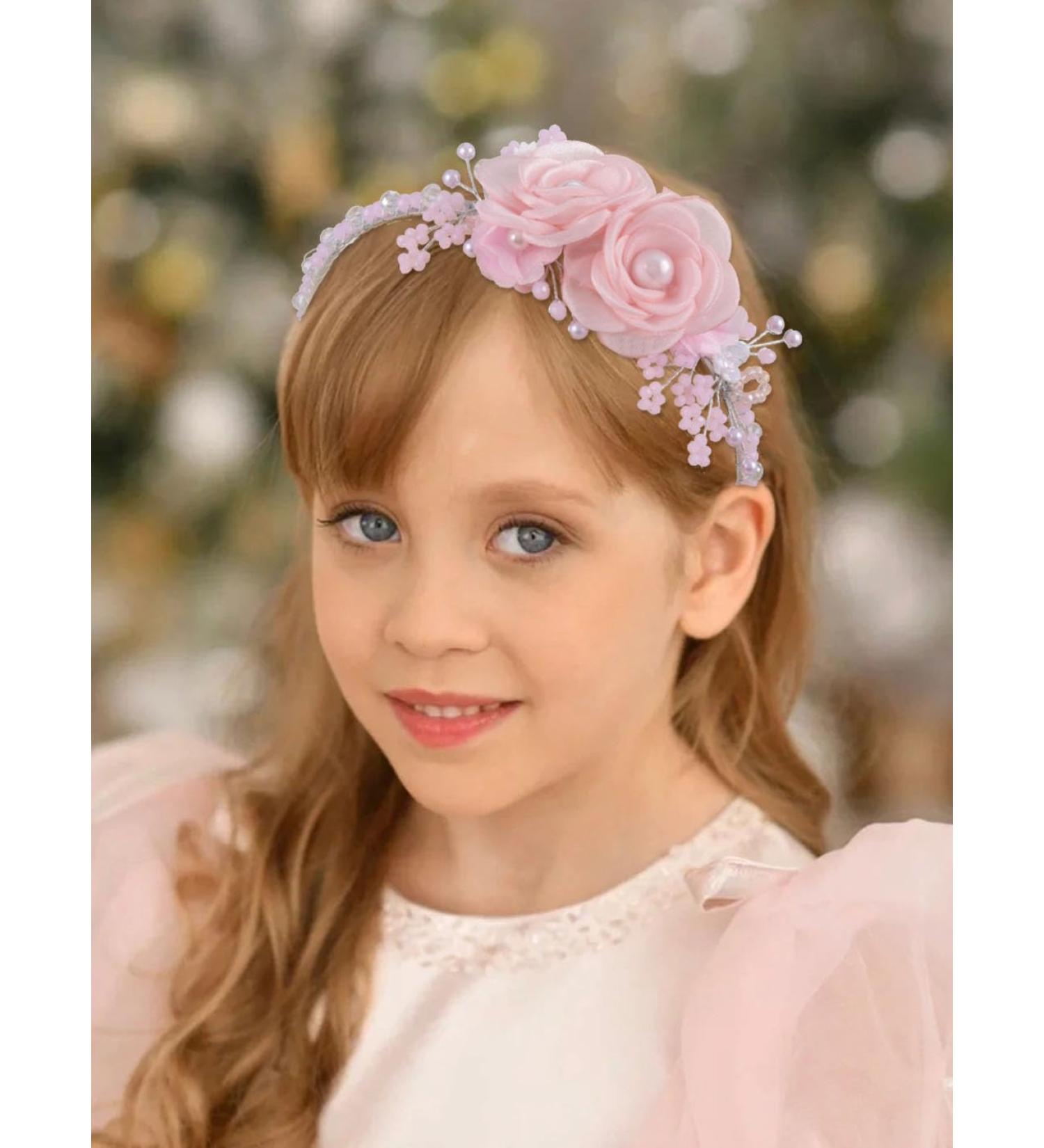 IYOU Flower Girl Headpiece Pink Floral Headbands Pearl Princess Birthday Wedding Hair Accessories for Girls - Buy Online on GoSupps.com