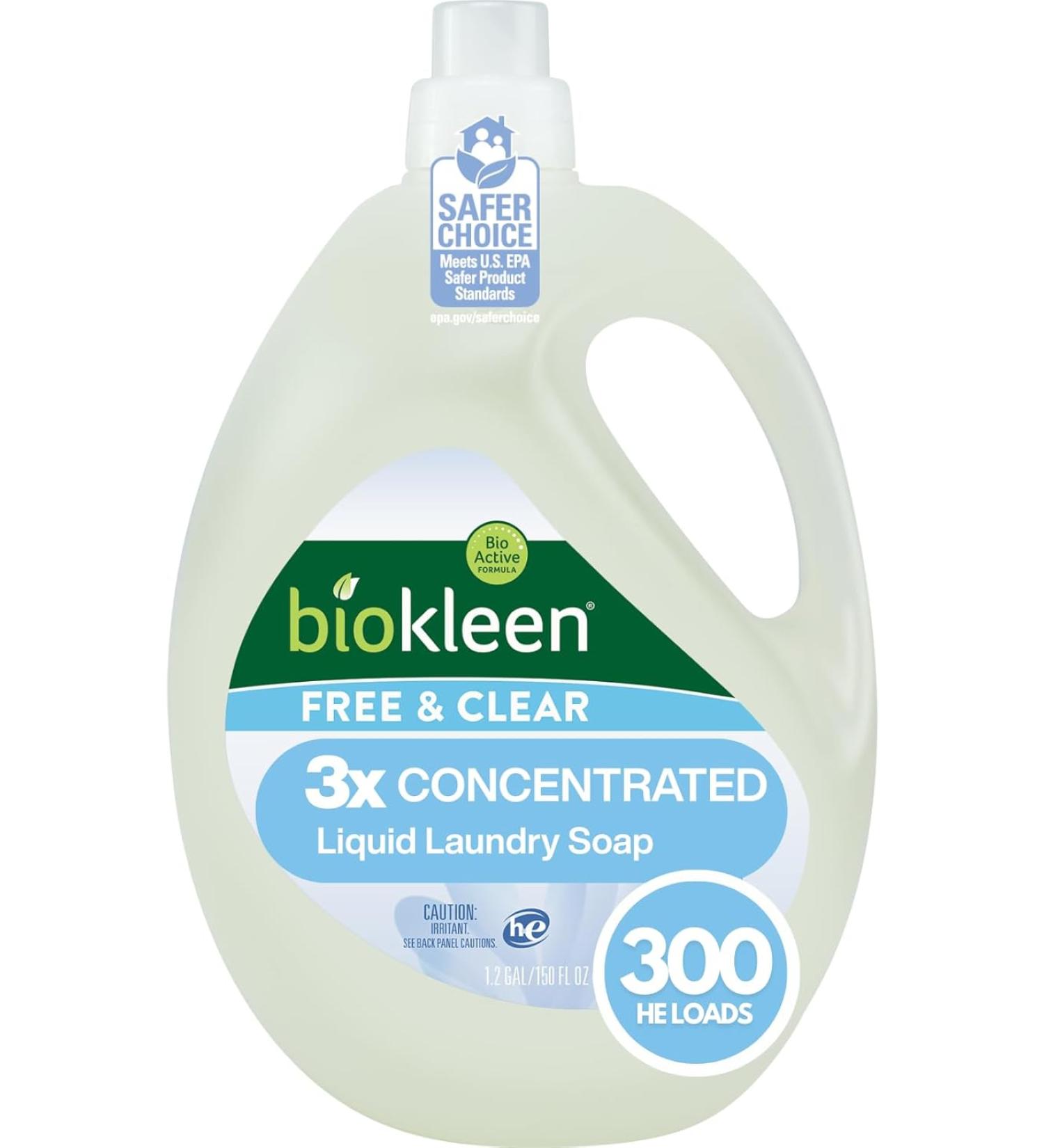 Biokleen Free & Clear Natural Liquid Laundry Detergent - Plant-Based & Unscented - 300 Loads - Buy Online on GoSupps.com