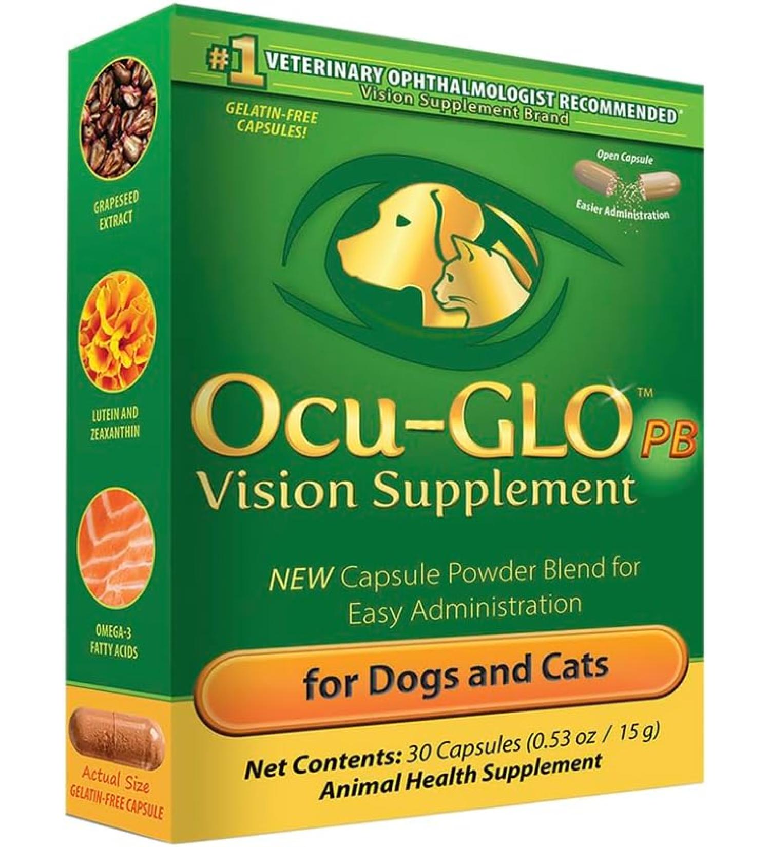 Ocu-GLO PB Vision Supplement - Lutein, Omega-3, Grape Seed Extract, Antioxidants for Small Dogs & Cats - Buy Online on GoSupps.com
