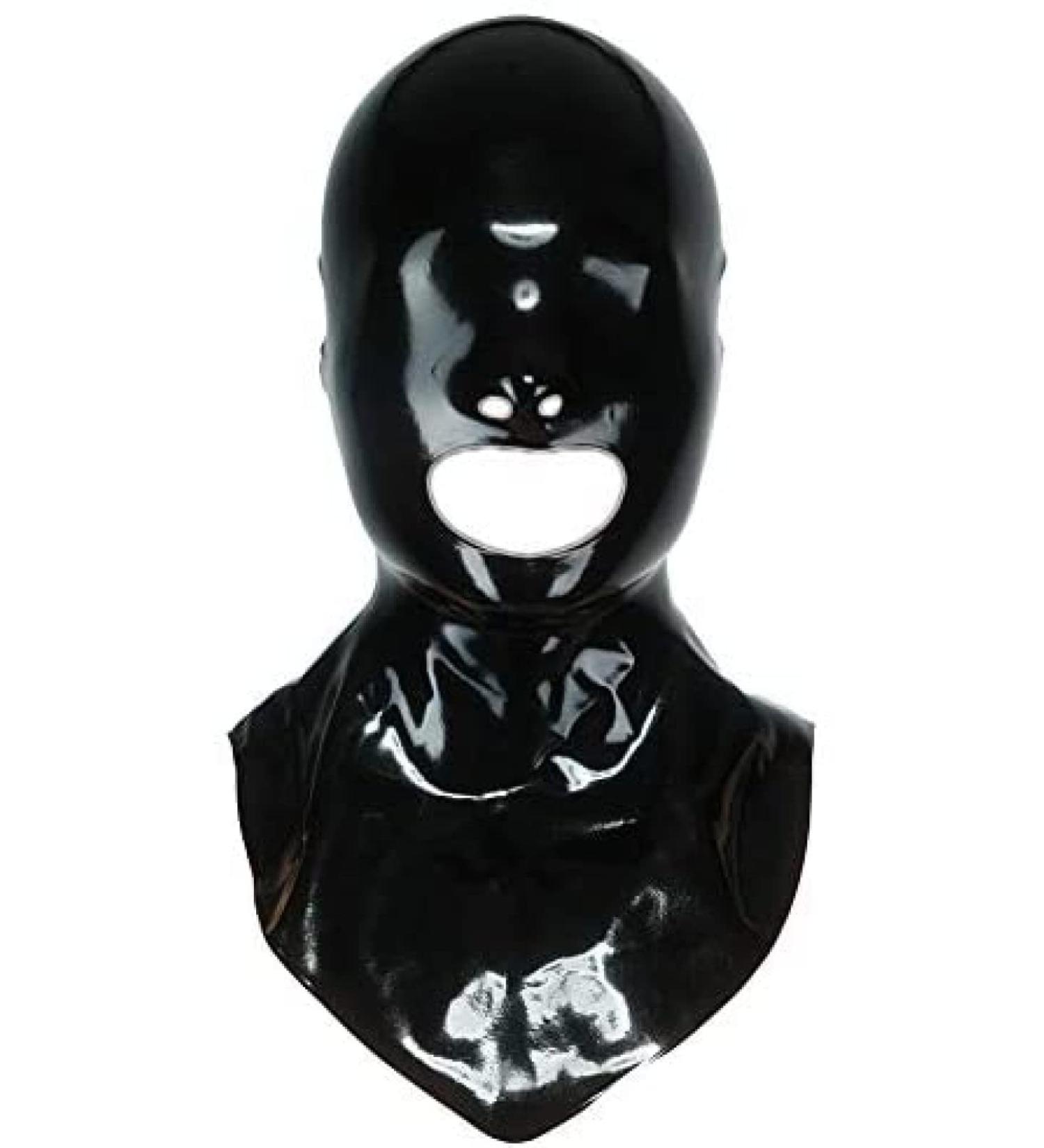 Unisex Latex Rubber Hood Mask - Open Mouth & Nose | Black with Zipper - International Shipping Available - Buy Online on GoSupps.com