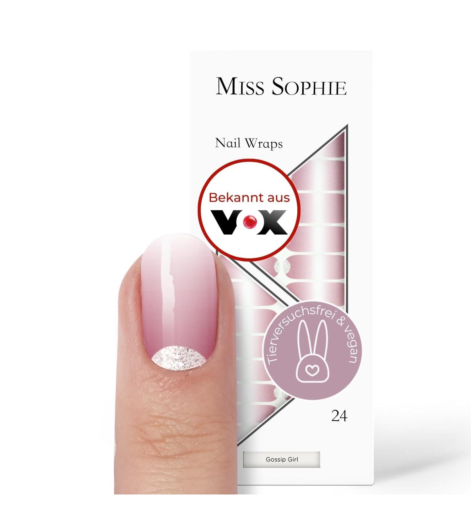 Original Miss Sophie Nail Foils Gossip Girl - 24 Ultra-Thin Pink Gradient Nail Polish Stripes for Natural Acrylic Gel & Shellac Nails - Buy Online on GoSupps.com