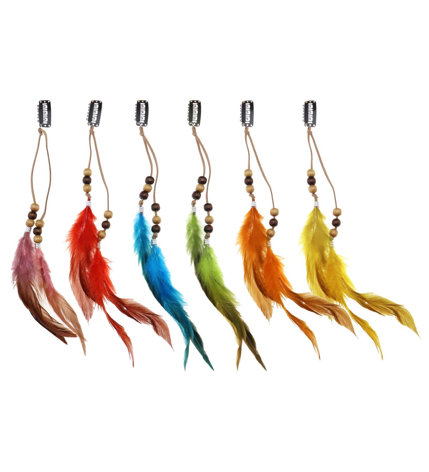 6Pcs Handmade Feather Hair Extensions - Costume Hair Accessories for Women and Girls - Buy Online on GoSupps.com