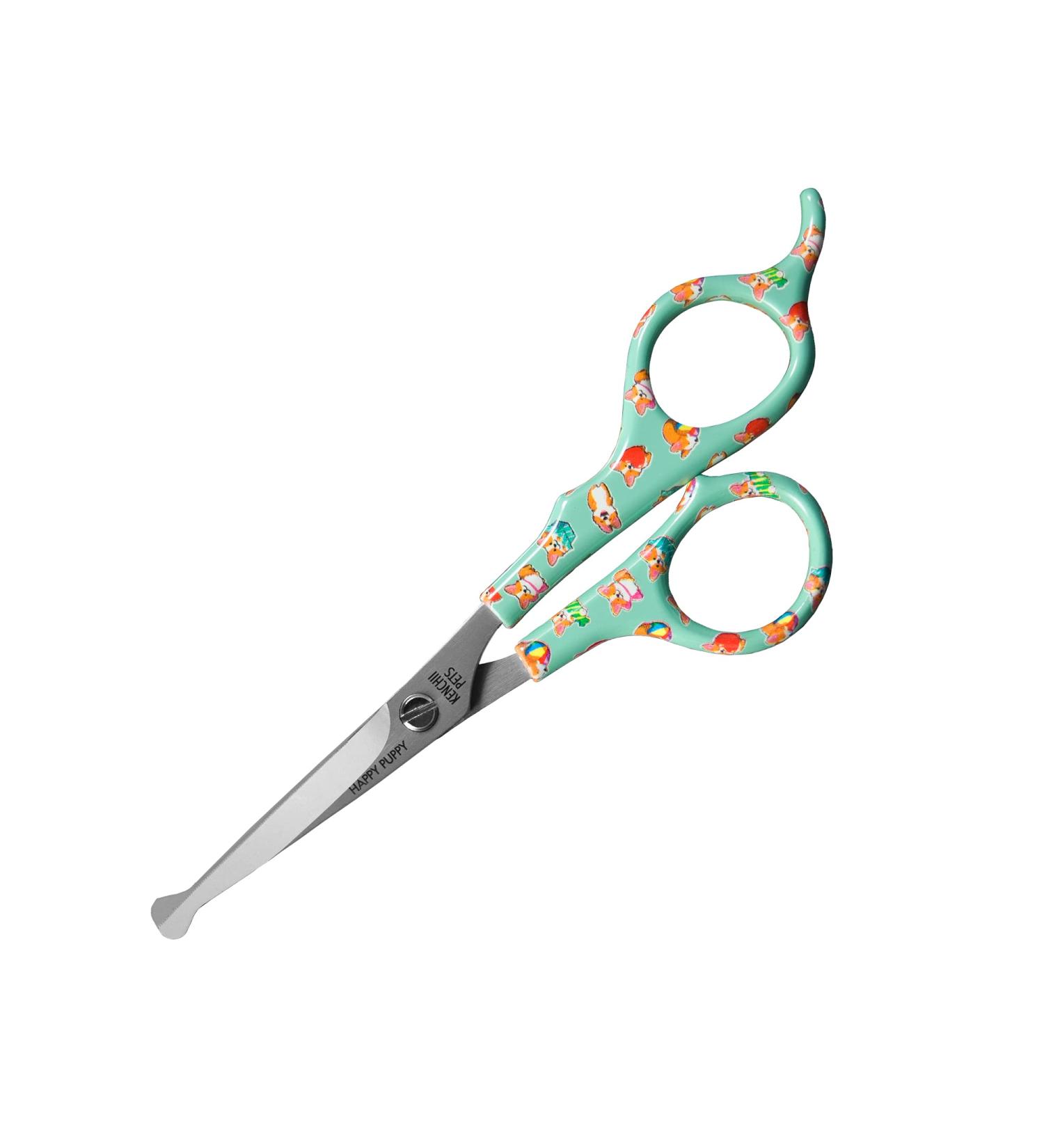 Kenchii Happy Puppy Ball Tip Shears 5.5 Inch Blue - Stainless Steel Dog Grooming Scissors for Safe Trimming | Pet Essentials with Blunt Tip for Puppy Safety - Buy Online on GoSupps.com