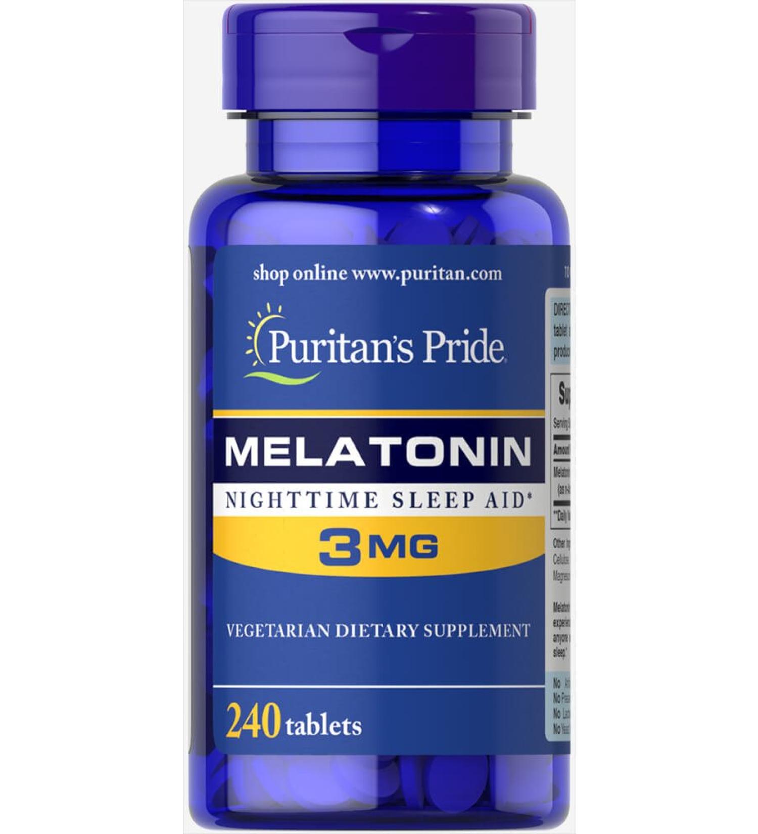Puritans Pride Melatonin 3 mg Tablets 240 Count 240 count (Pack of 1)