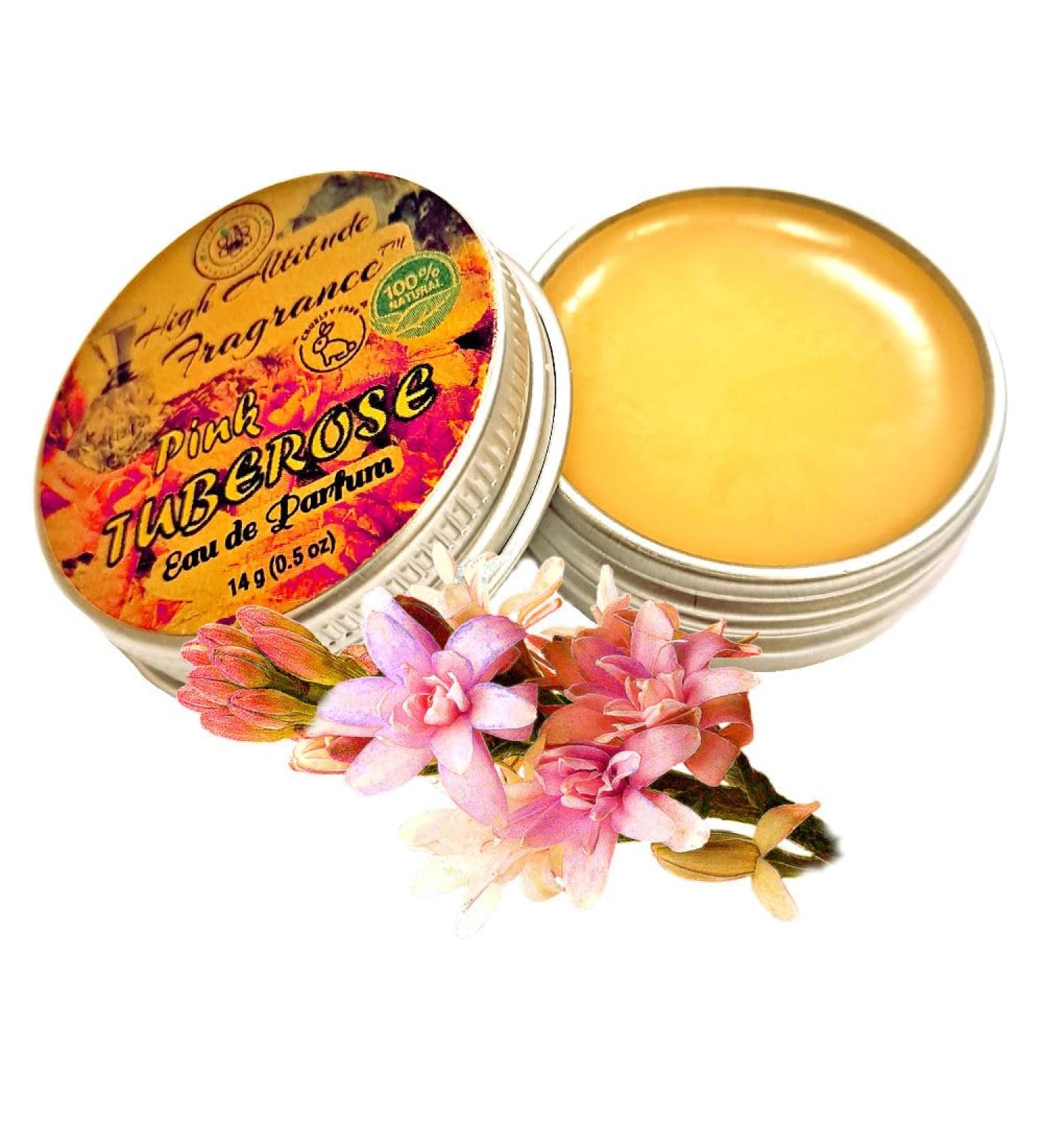 PINK TUBEROSE Perfume - Eau de Parfum - Solid Balm - Aromatherapy Essential Oils (Polianthes Tuberosa Honeysuckle Rose Frangipani Jasmine Mandarin Lily Green Tea) - Natural Fragrance - 0.5oz - Buy Online on GoSupps.com
