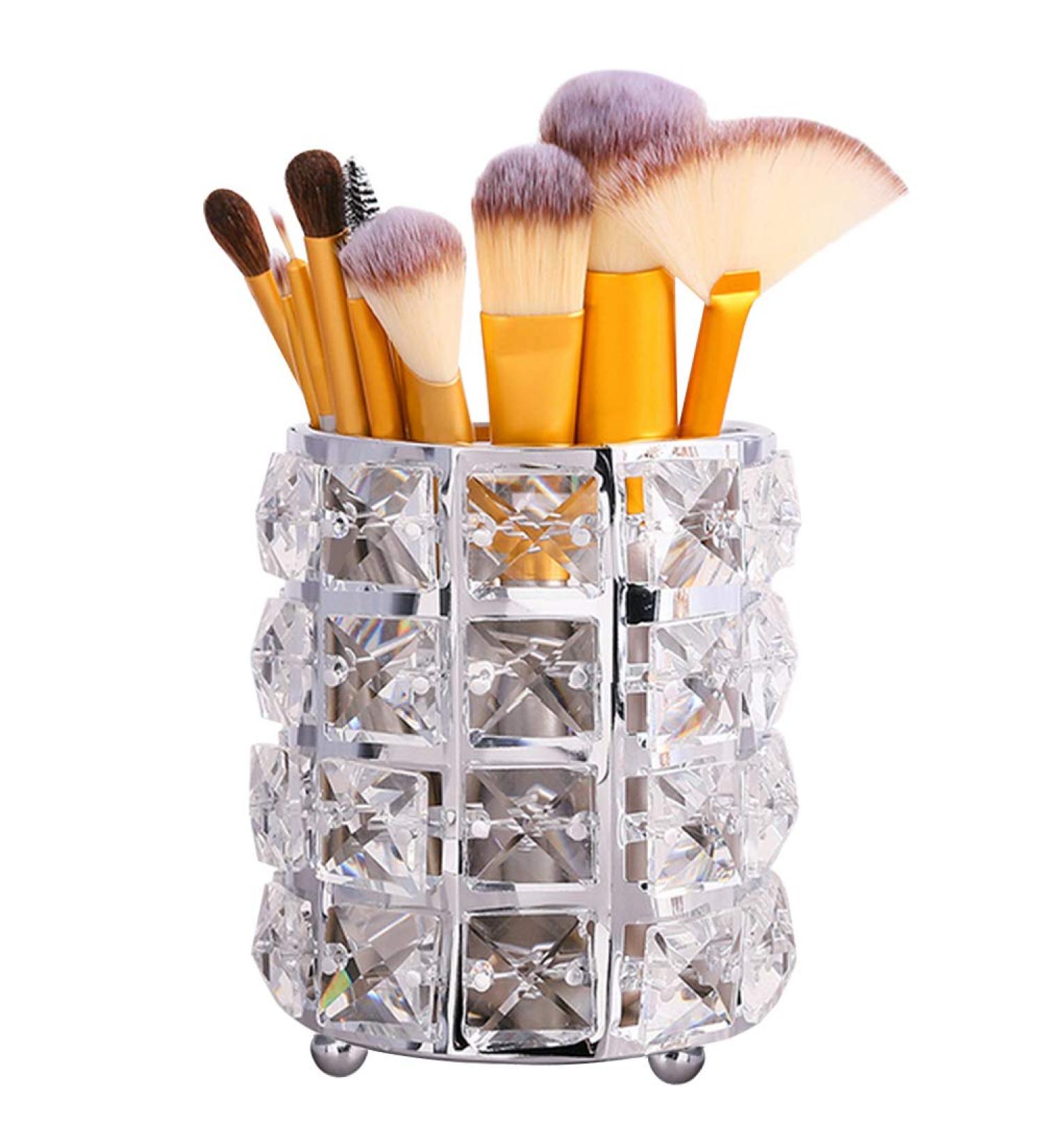 Tasybox Crystal Makeup Brush Holder Organizer - Handcrafted Silver Cosmetics Brushes Cup Storage Solution - Buy Online on GoSupps.com