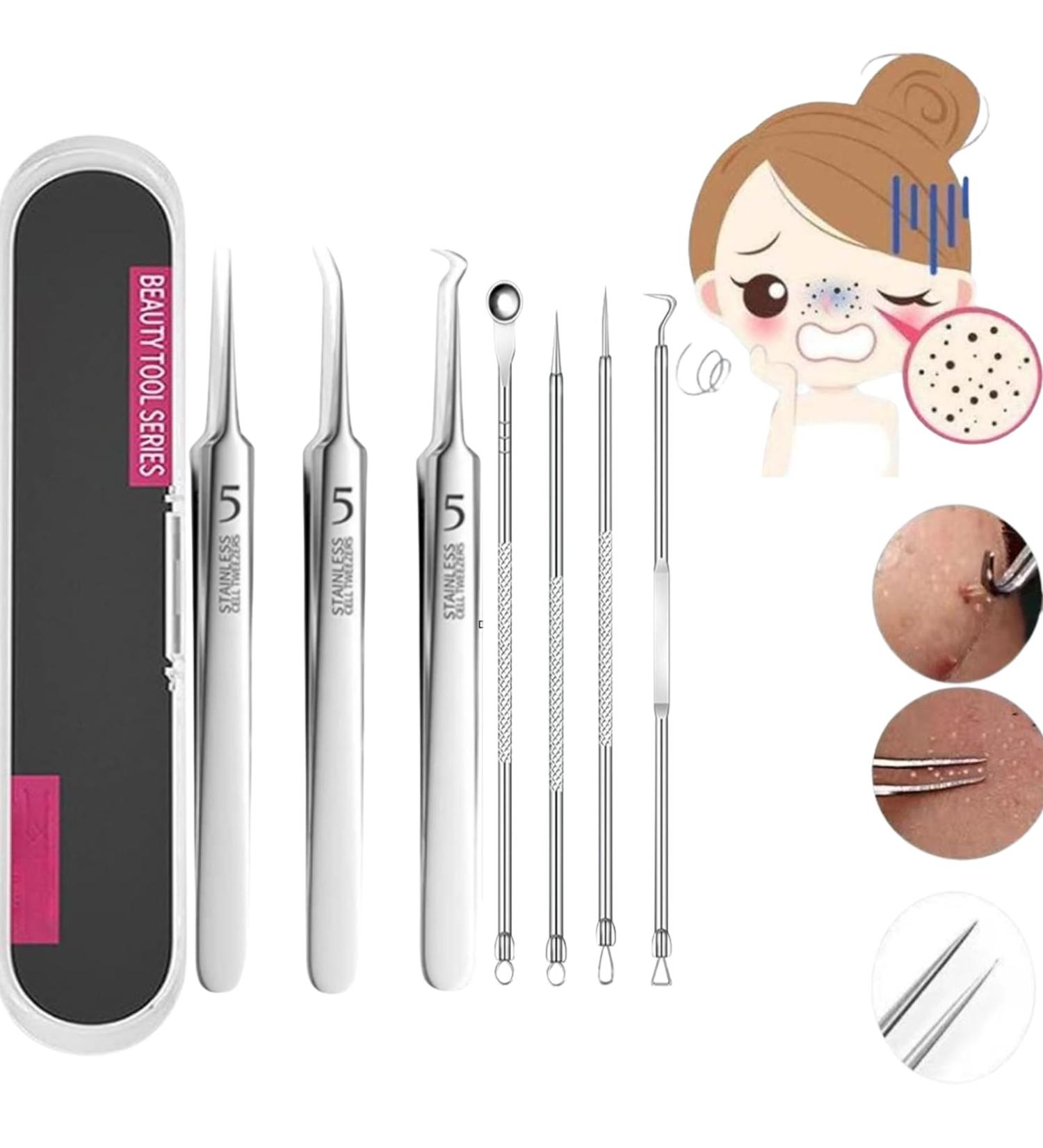 Usiveinborn Blackhead Remover Usiveinborn Tweezers Teppeic Tweezers Usiveinbor Pimple Popper Tool Kit Stainless Steel Professional Facial Blackhead Remover Tweezers 125 Elbow Design (7PCS) - Buy Online on GoSupps.com