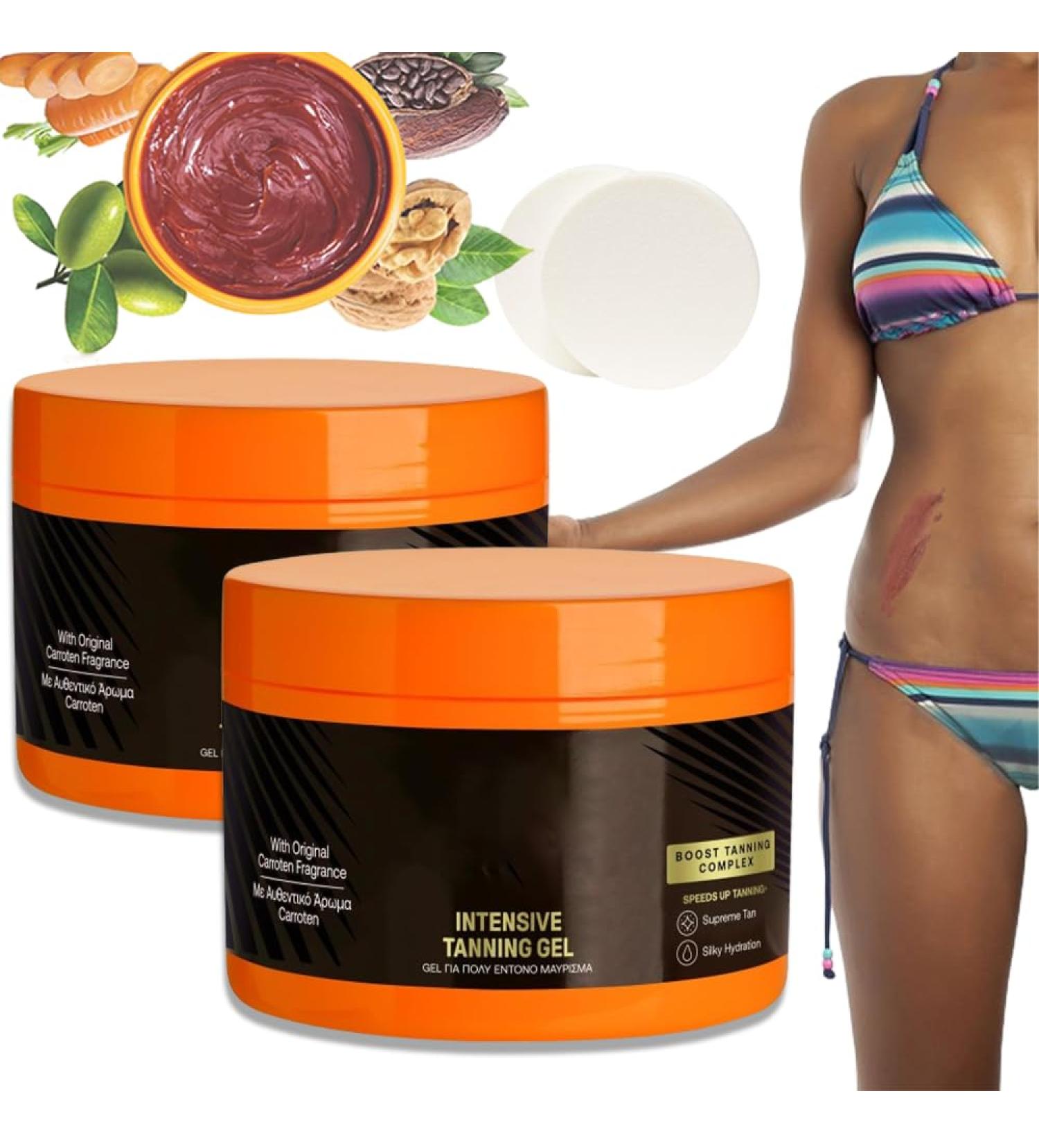 Luxury Intensive Tanning Gel Natural Tanning Accelerator Lotion with Sponge Puff Accelerator Cream Brown Tanning Gel for Sunbeds & Outdoor Sun Achieve a Natural Tan Skin (2PCS) - Buy Online on GoSupps.com