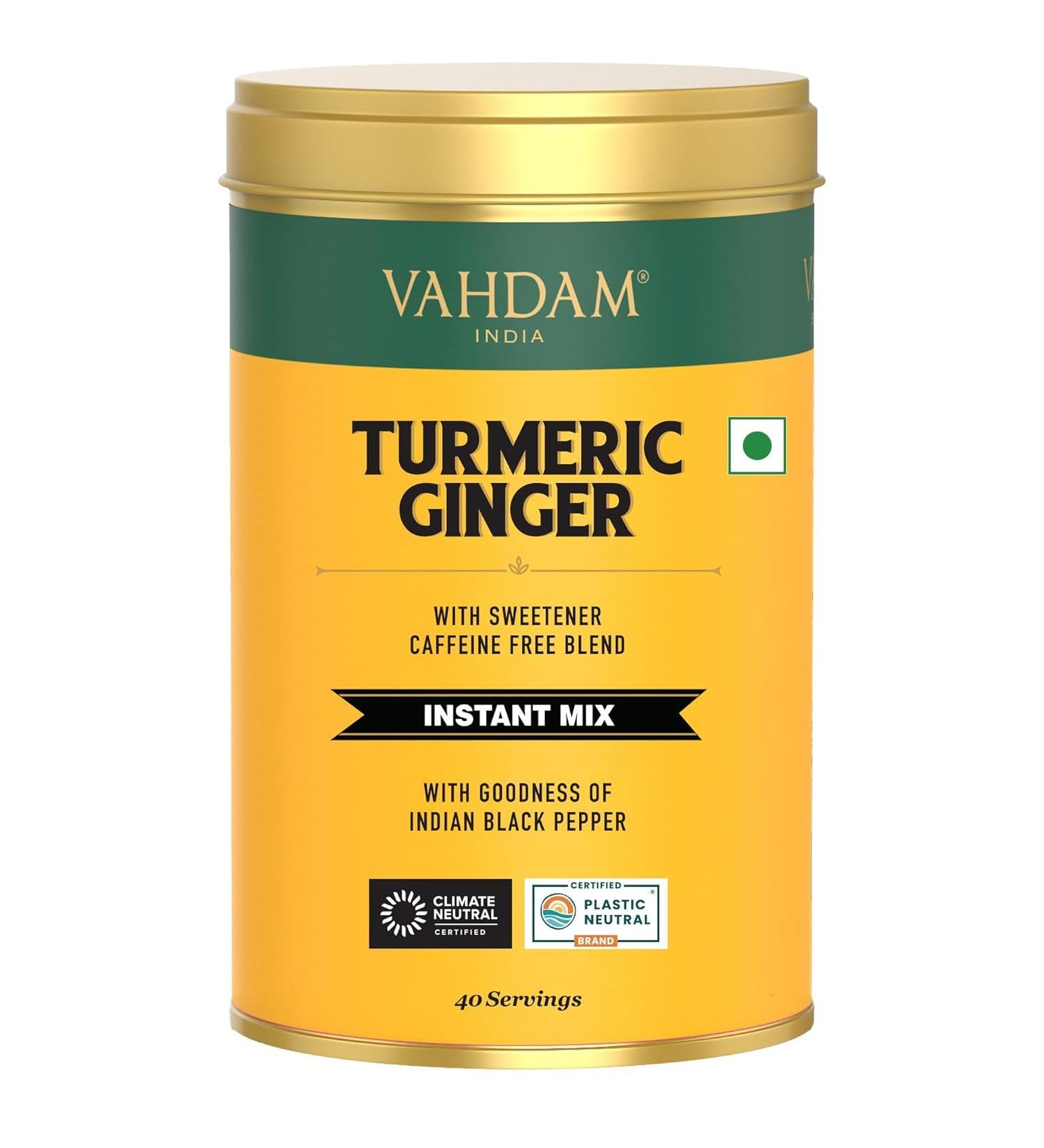 VAHDAM Turmeric Ginger Latte Mix (40 Cups 3.53oz) Caffeine-Free Golden Milk Powder With Curcumin Black Pepper & Ginger | Brew Hot/Iced Tea Or Turmeric Latte - Buy Online on GoSupps.com