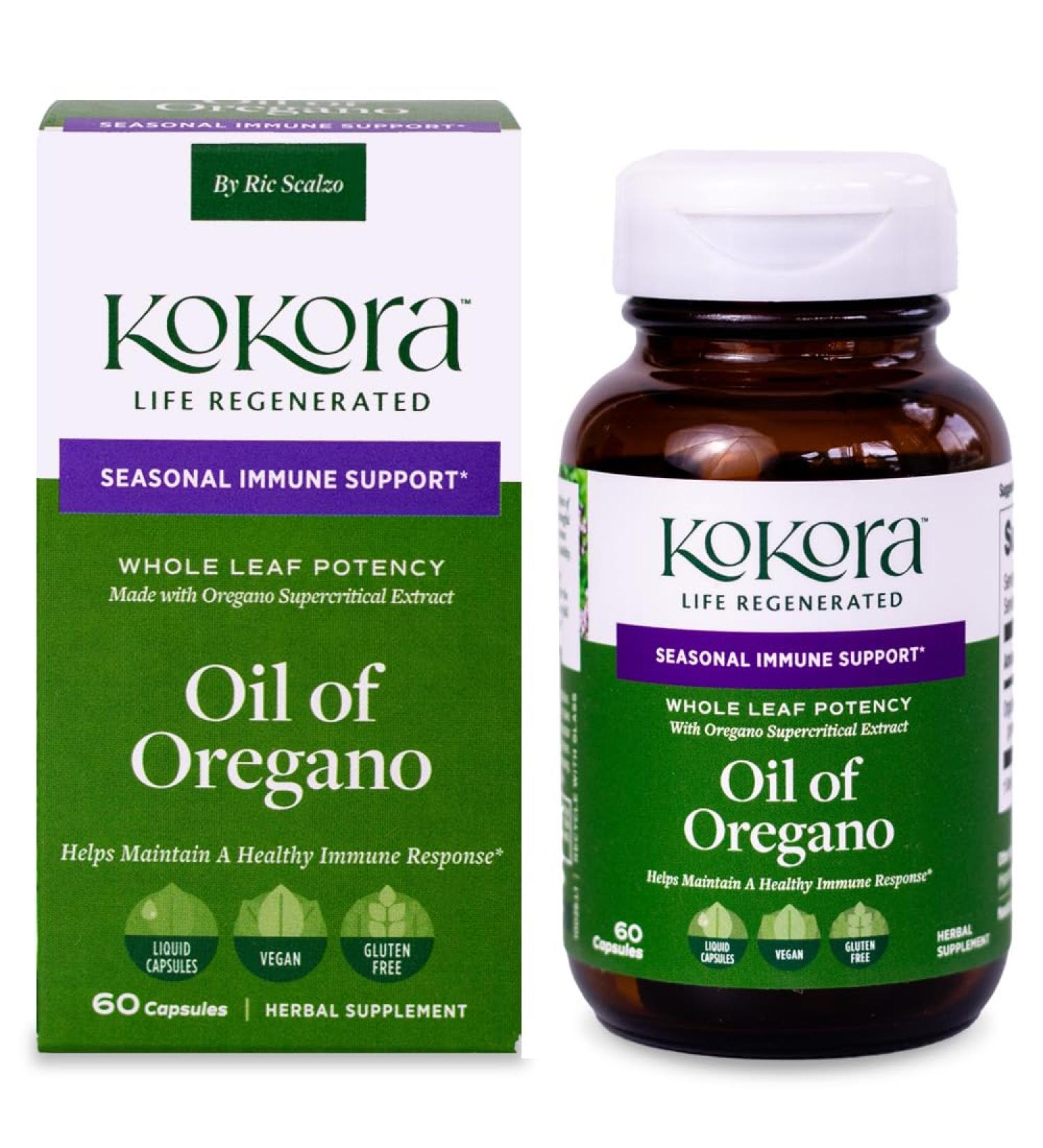kokora Oil of Oregano Supercritical CO2 Extract Immune Support Supplement Organic Oregano Leaf 50mg Carvacrol Vegan & Gluten Free 60 Liquid Capsules - Buy Online on GoSupps.com