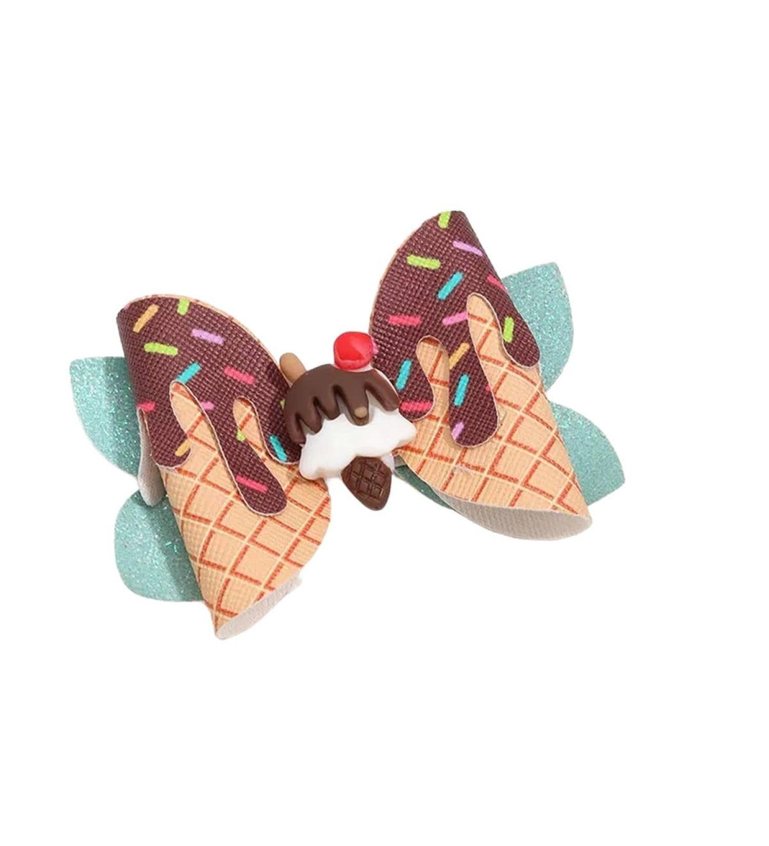 New 2025 2Pcs Glitter Hair Bow Clips For Ribbon Hairpin Barrettes Handmade Ice Cream Bowknot Hair Clips Girs Hair Accessories Jewelry Fashion Accessories Creative Gift - Buy Online on GoSupps.com