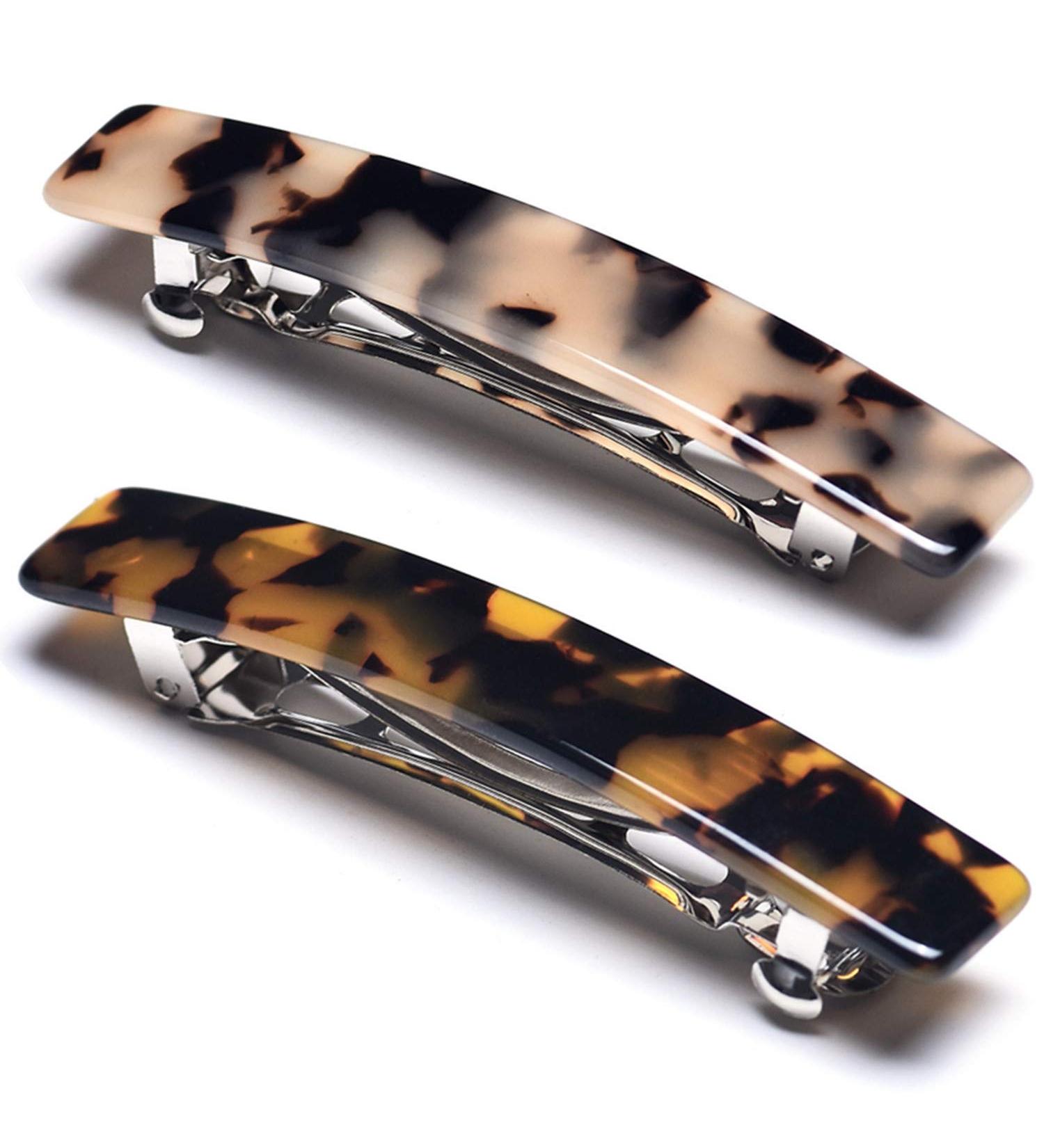 2PCS French Design Tortoise Shell Rectangle Hair Clips for Women - Tokyo Tortoise Ivory - Buy Online on GoSupps.com