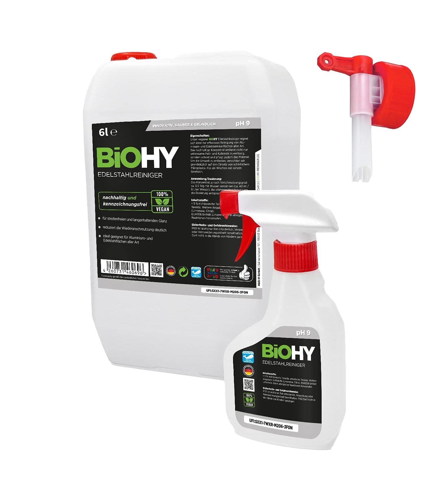 Biohy Stainless Steel Cleaner | 6L Canister + Spray Bottle | Streak-Free Shine for Kitchen & Grill | Ideal for Gastronomy & Household Care - Buy Online on GoSupps.com