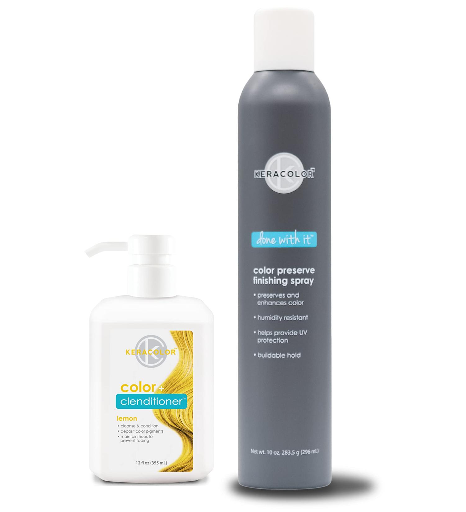 KERACOLOR Kit of 3-in-1 (Cleanse + Conditioner + Color) Lemon Semi-Permanent Hair Dye and Finishing Hair Spray 10oz - Buy Online on GoSupps.com