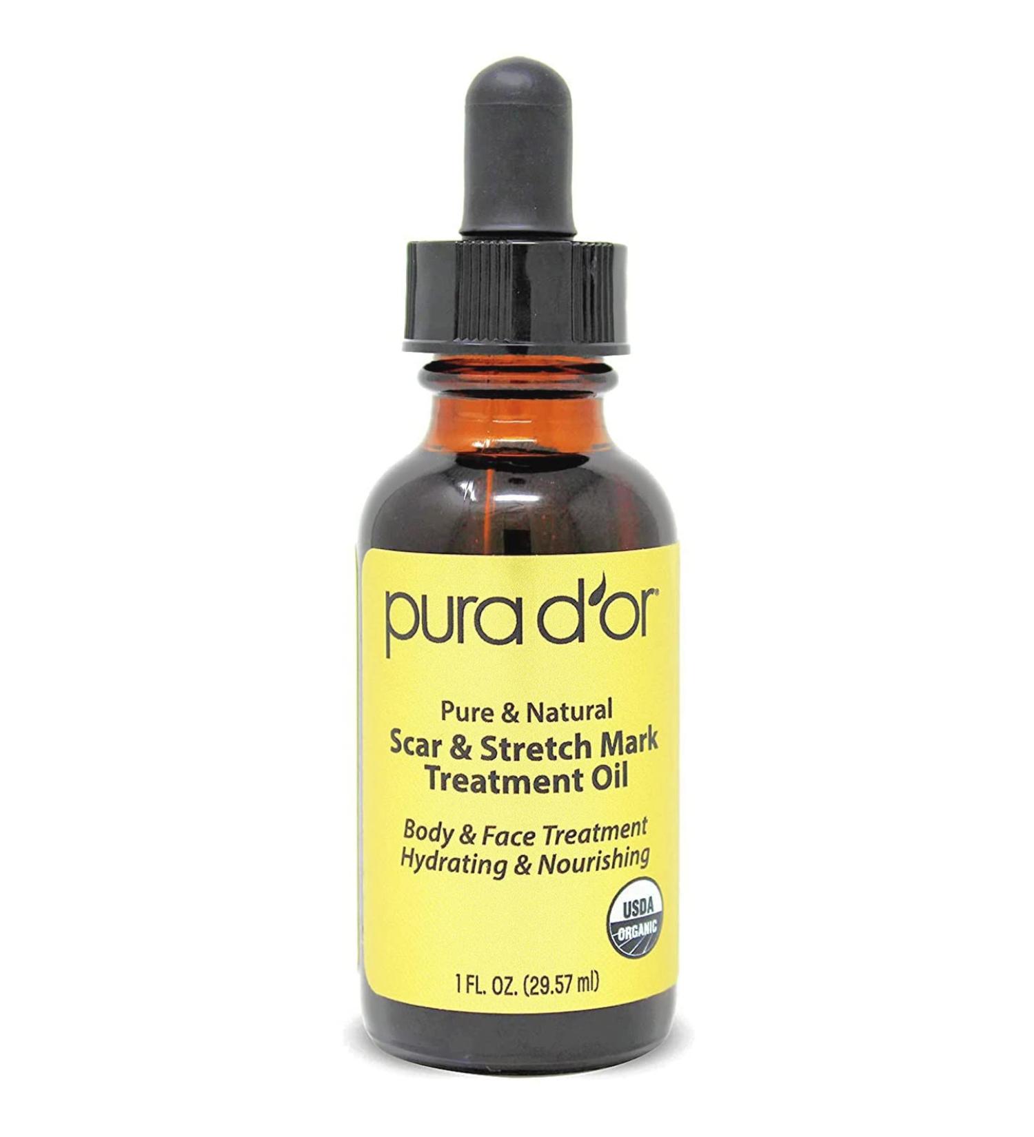 PURA DOR Organic Scar & Stretch Mark Treatment Oil | 1oz For Skin - Rosehip, Wheat Germ, Argan, Tamanu, Carrot, Rosemary, Lavender, Geranium, Patchouli, Sage - Buy Online on GoSupps.com
