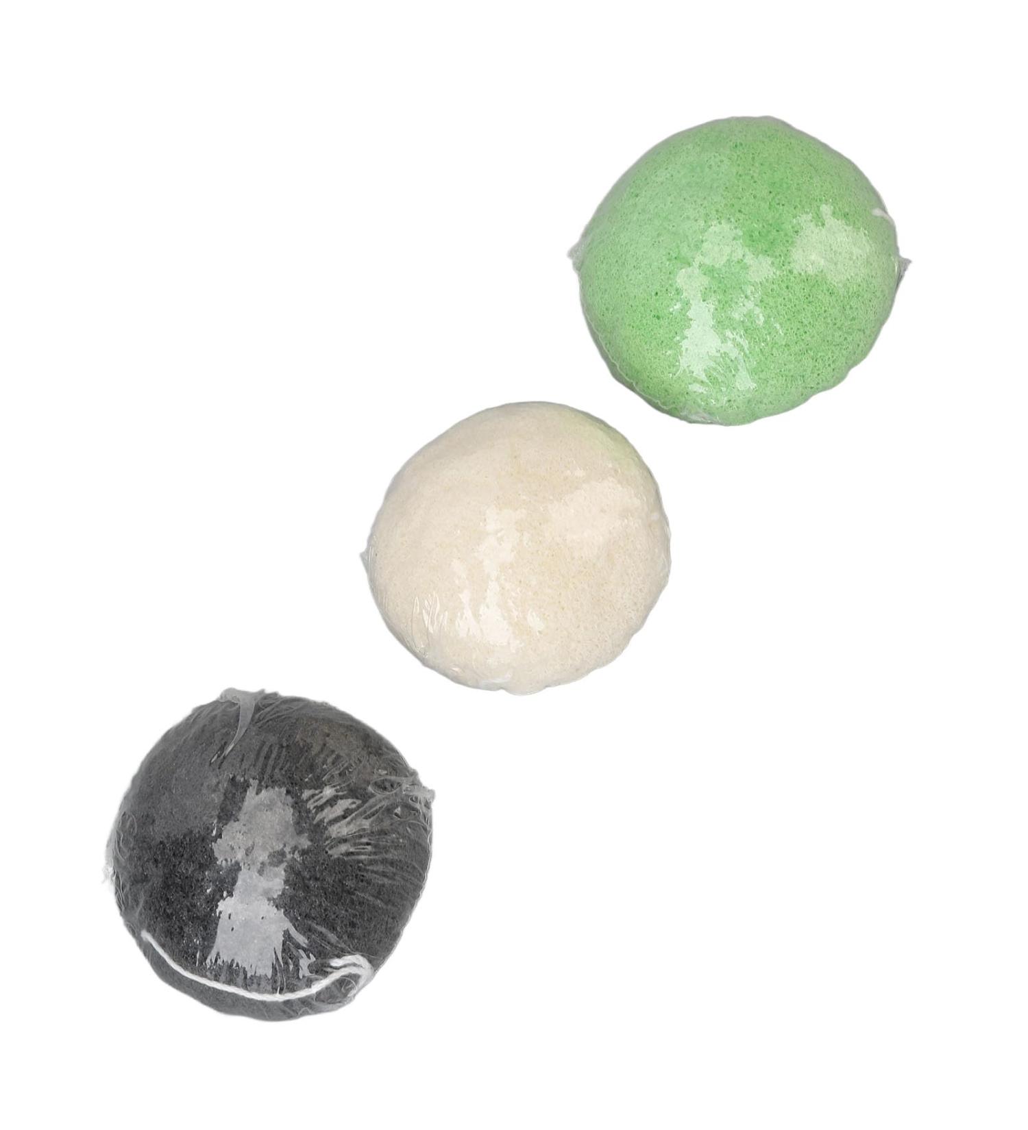 Zetiling 3pcs Konjac Facial Sponge Set Exfoliating & Cleansing for Sensitive Skin | Black White Green | Strong Absorption - Buy Online on GoSupps.com