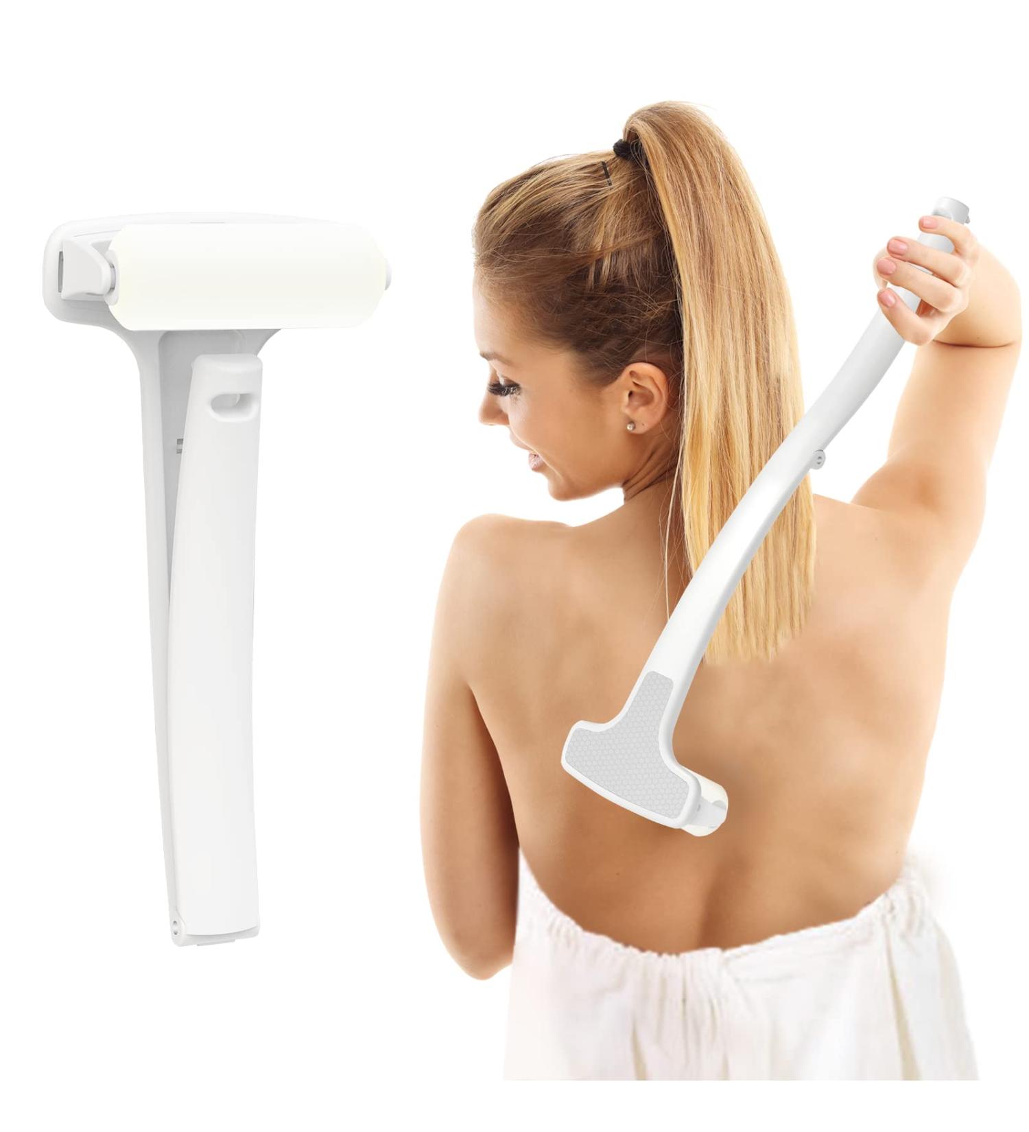Folding Long Handle Lotion Applicator for Back, Feet & Body - 2 Foam Rollers, Ideal for Moisturizer, Sunscreen, Pain Relief - Self Tanner Wand for Women, Men, Elderly - White - Buy Online on GoSupps.com