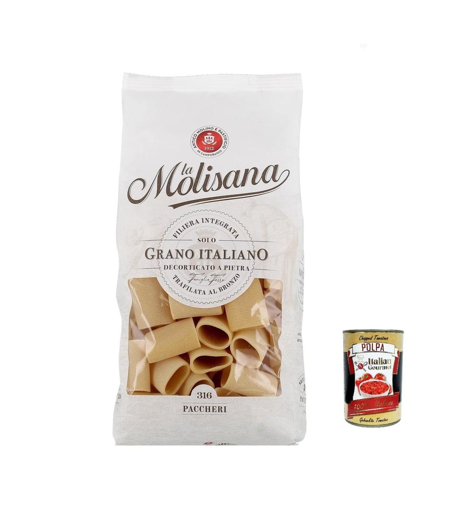  Italian Gourmet E.R. La Molisana Paccheri N. 316 Pasta Lenta Lavorazione Lot de 3 p tes base de semoule de bl dur Bronze 500 g + Polpa Italian Gourmet Polpa 400 g - Buy Online on GoSupps.com