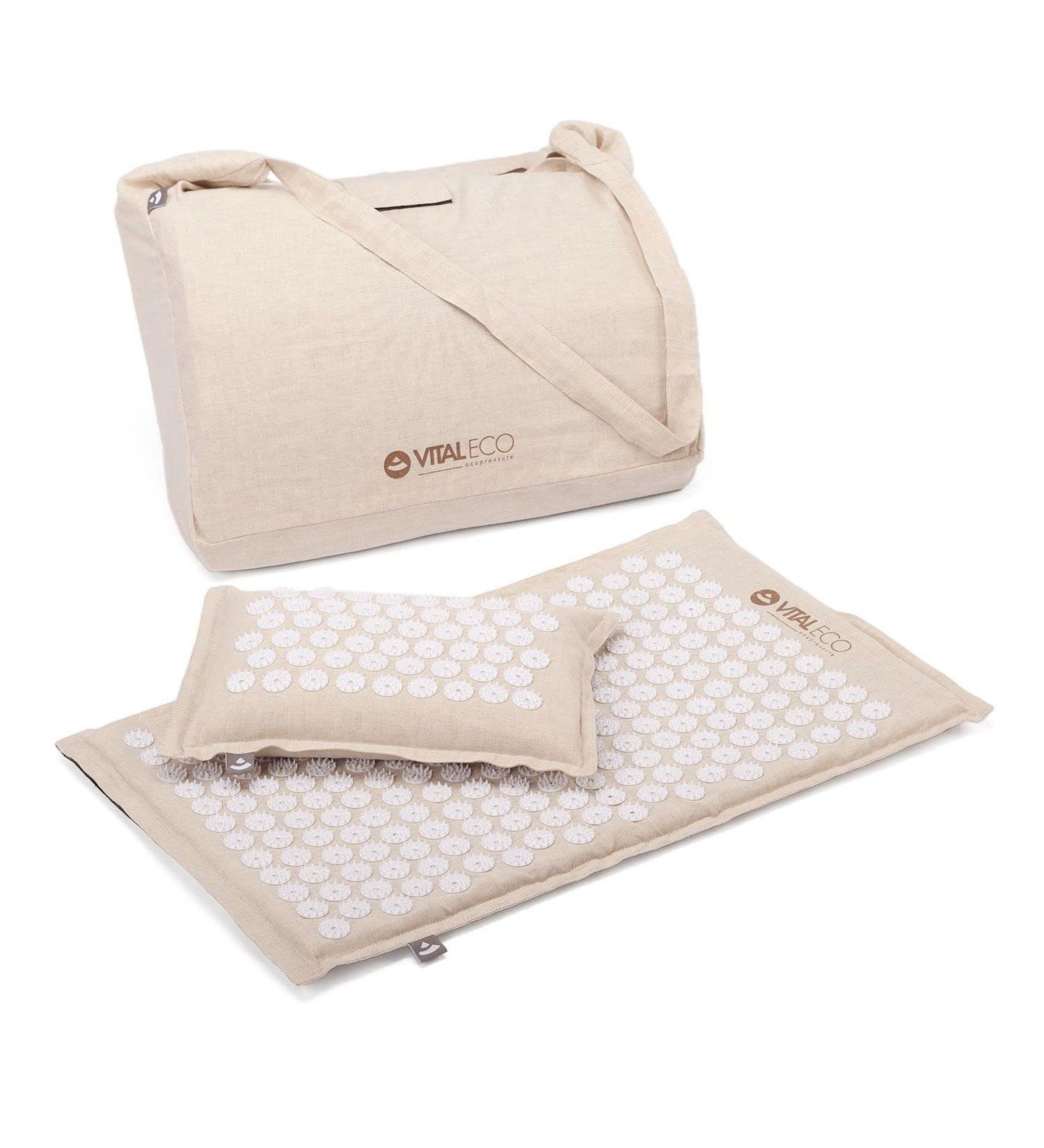 Bodhi Vital Eco Akupressurmatte & Pillow Set | Organic Acupressure Mat & Neck Pillow for Pain Relief | Natural Material Relaxation Mat with Carry Bag - Buy Online on GoSupps.com