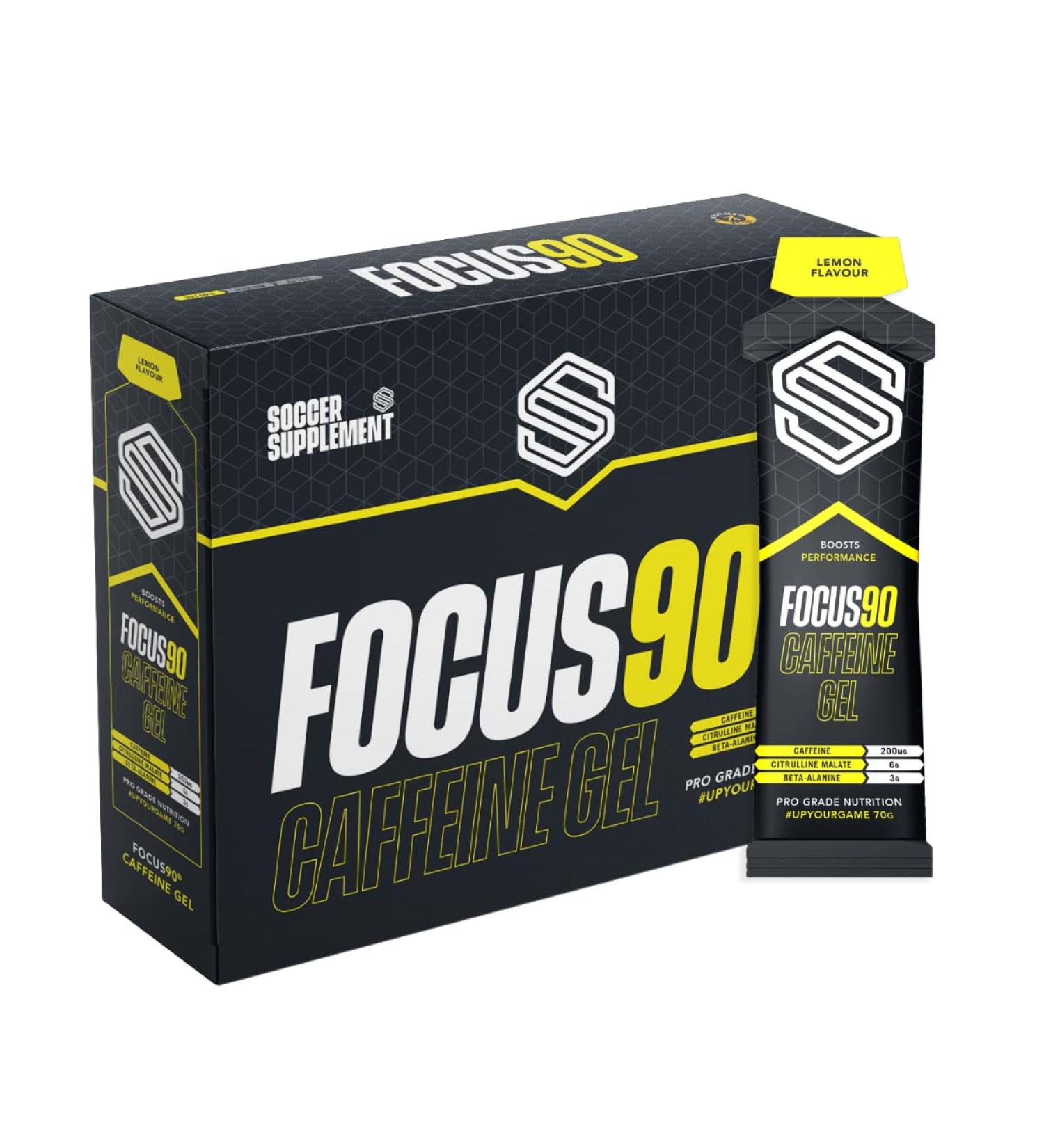 Focus90 Lemon Caffeine Energy Gels (12 x 70g) - 200mg Caffeine Per Serving Quick Release Pre-Workout Gel by Soccer Supplement Informed Sport Tested - Buy Online on GoSupps.com