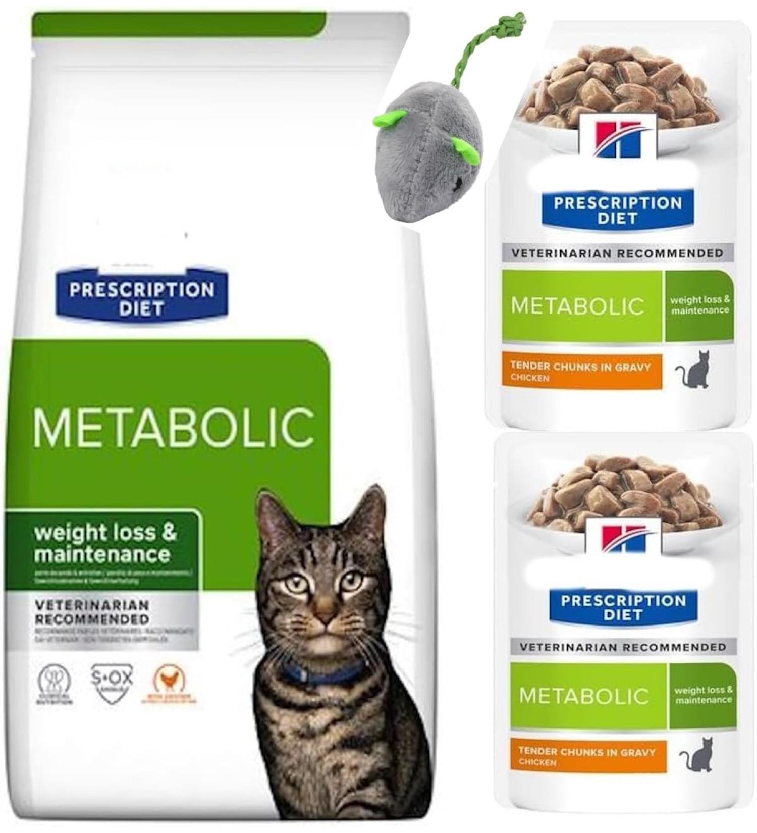 Prescription Diet Feline Metabolic Weight Management Dry Food for Cat (Chicken) 1.5 kg Diet Feline Metabolic wet 2 Pouches and Catnip mouse for your cat - Buy Online on GoSupps.com
