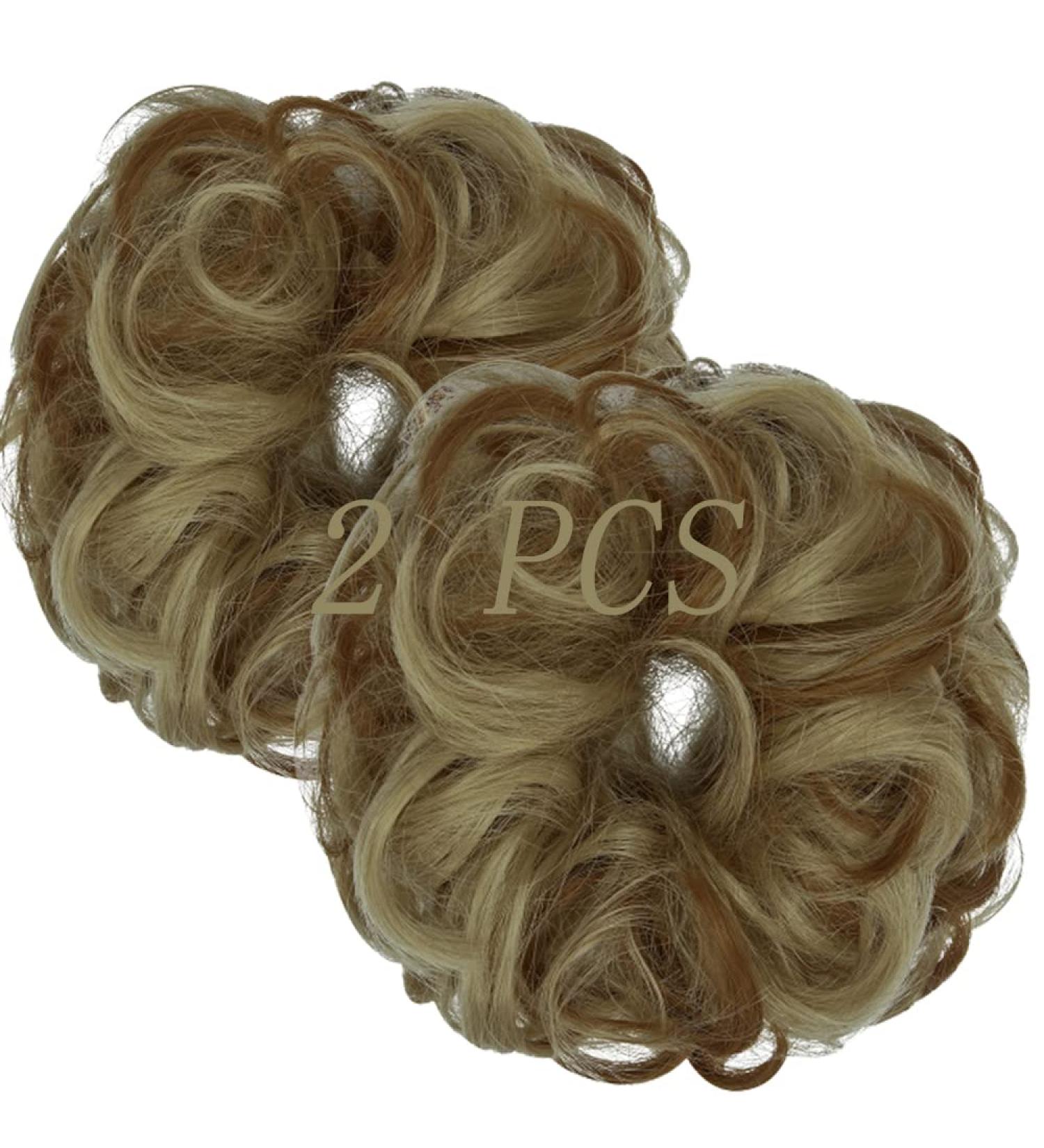OMGREAT 2PCS Thick Curly Wavy Hair Buns & Ponytail Extensions in Ash Blonde Mix Ginger - Updo Messy Bun Hairpieces for Women & Girls - Buy Online on GoSupps.com
