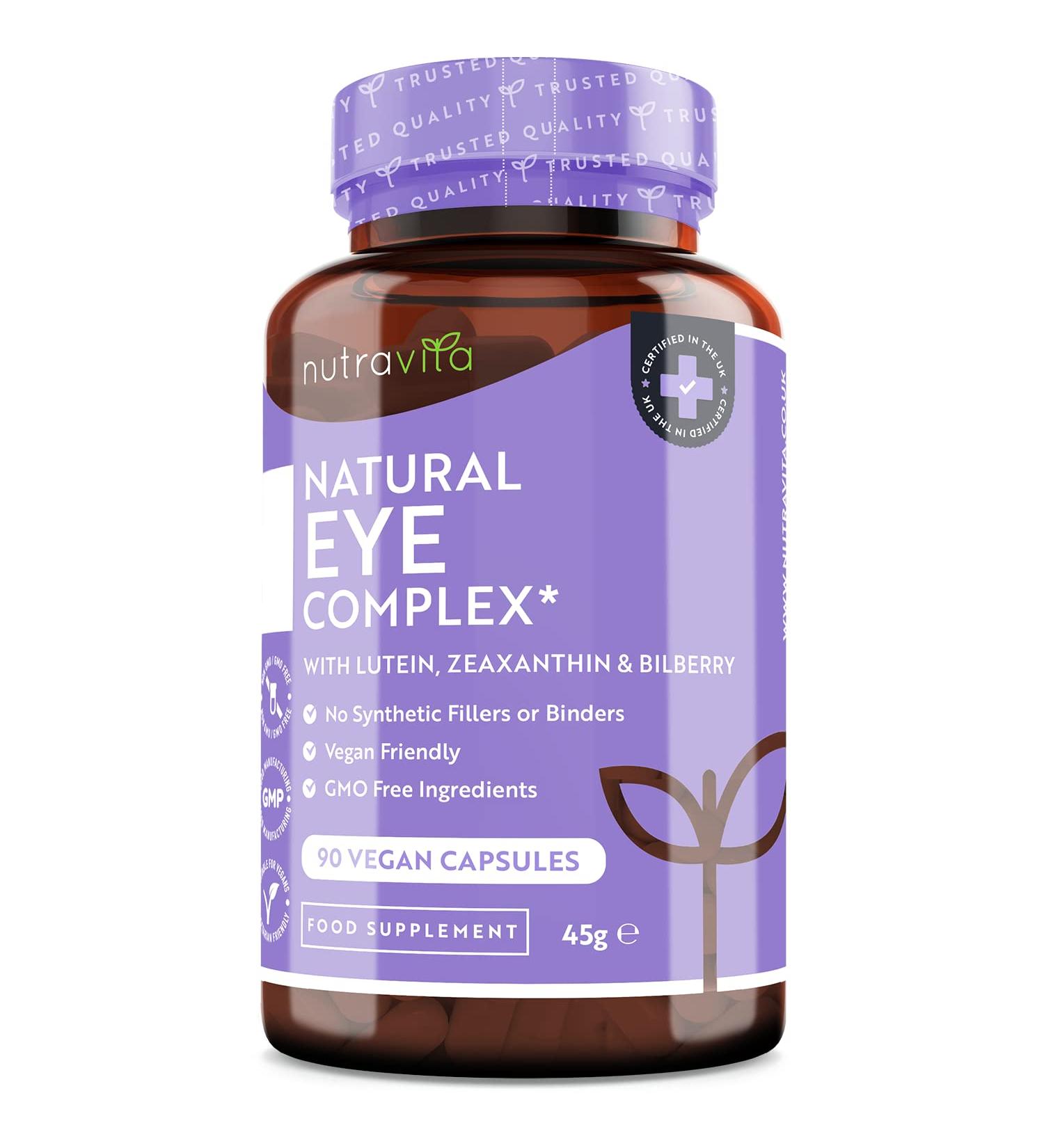 Lutein Natural Eye Supplement 90 Vegan Capsules - Zeaxanthin Bilberry Extract Vitamins A B12 & Zinc - Support Normal Vision | Nutravita UK - Buy Online on GoSupps.com