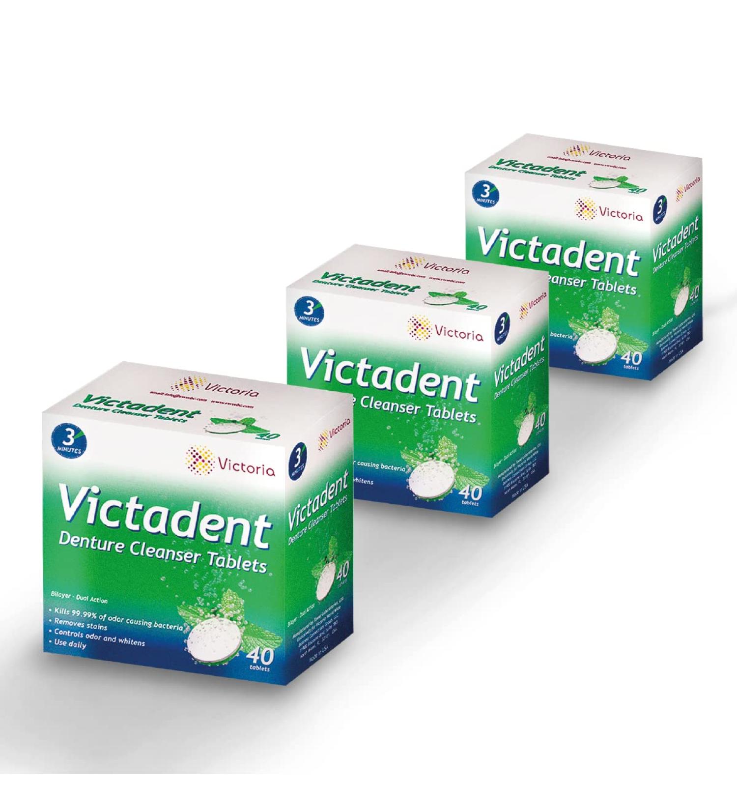 Victadent Denture & Mouth Guard Cleanser Tablets - 3 Min Plaque & Odor Removal, 120 Day Supply - USA Formulated - Buy Online on GoSupps.com