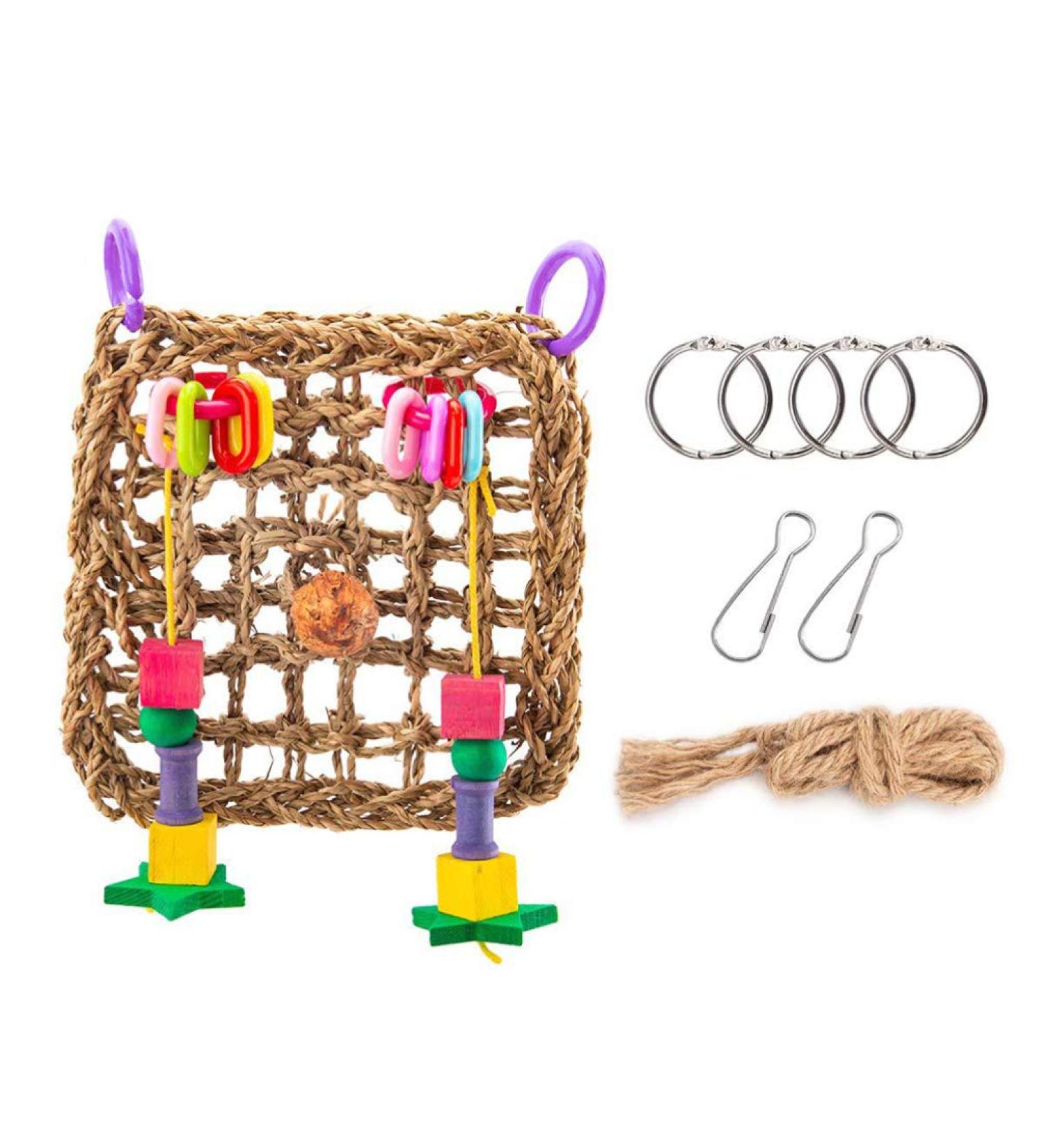 POPETPOP Bird Hammock-Bird Foraging Toy Perch Net Seagrass Mat Parakeet Swing Bird Toys for Cockatoo Cockatiels-Conure-Budgie-Parakeet-Lovebird-Parrots - Buy Online on GoSupps.com