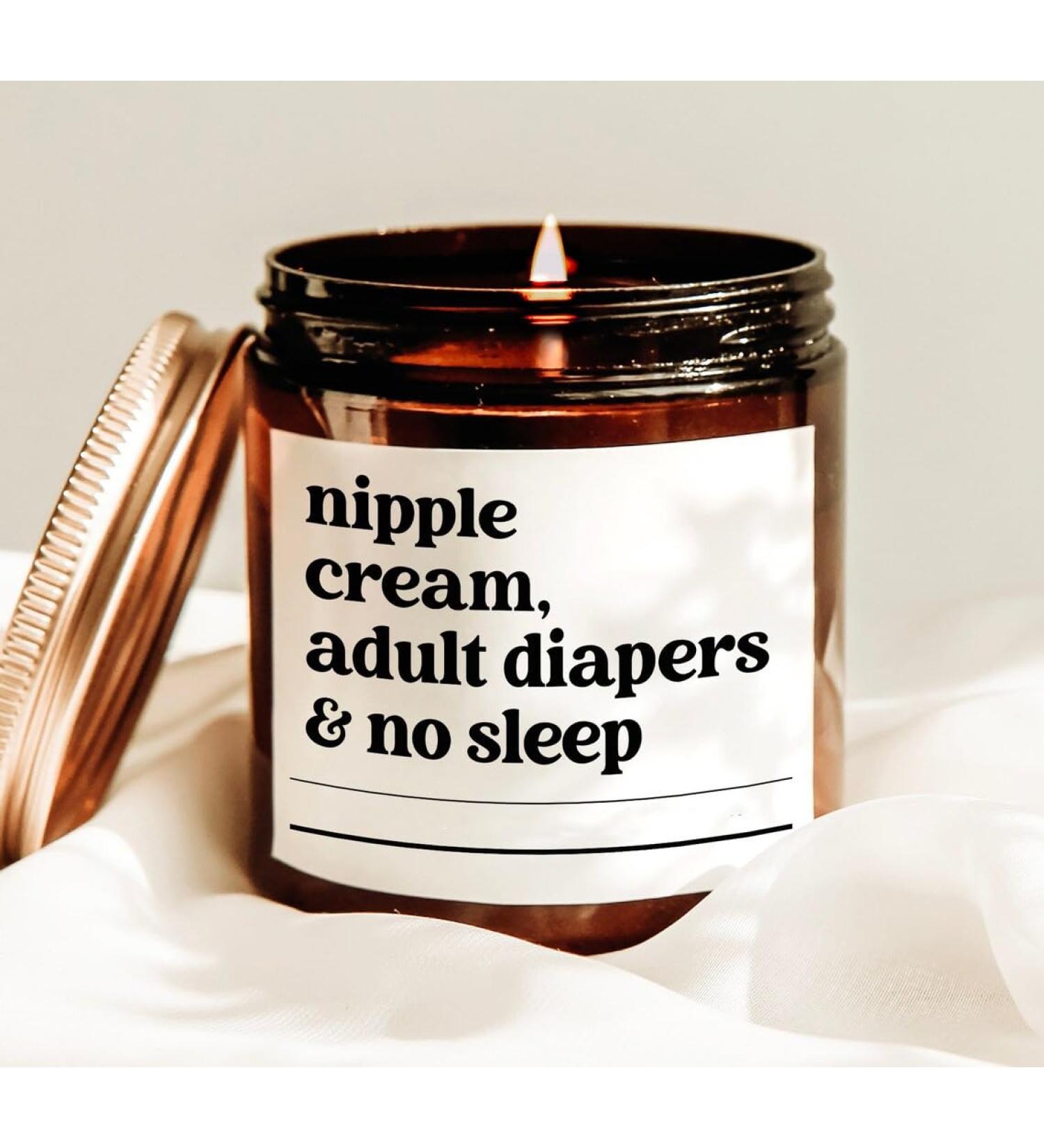 Generic Nipple Cream Adult Diapers and No Sleep Candle New Mom Gift Baby Shower Candle Mum to Be Candle