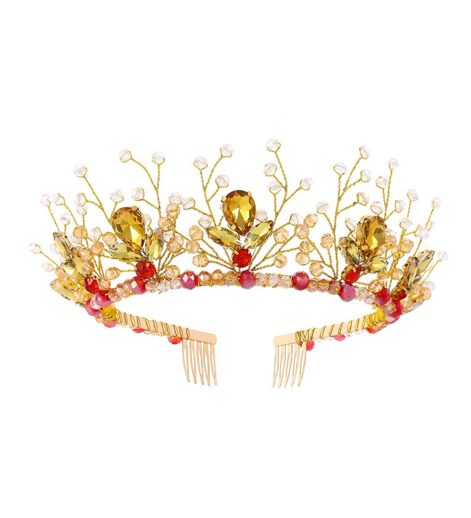IYOU Bridal Wedding Crown Gold Crystal Headband Tiara Bride Bridesmaid Hair Accessories for Women - Buy Online on GoSupps.com