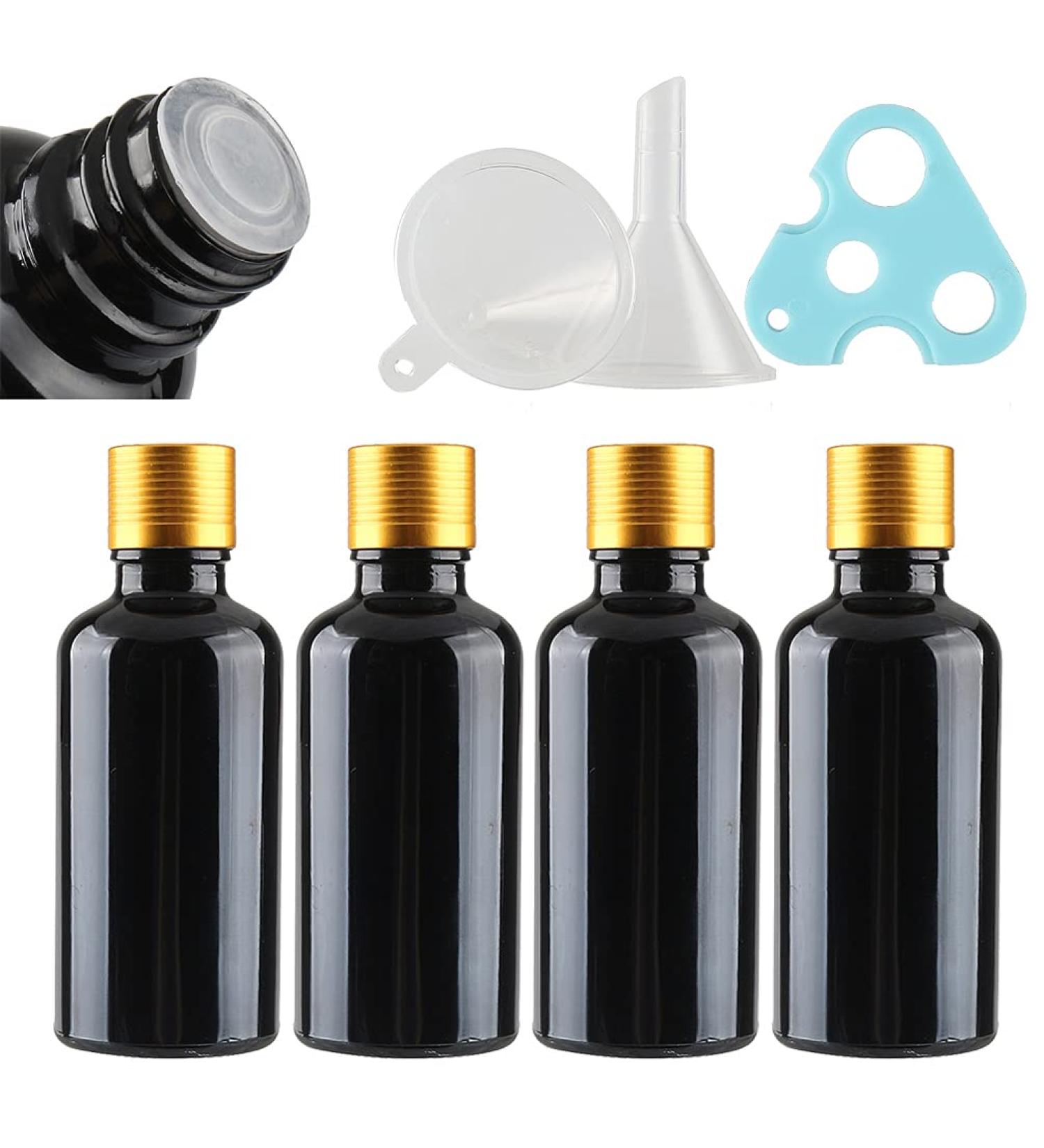 Tianzd 50ml Gloss Black Glass Bottles - 4 Pack with Gold Aluminum Caps | Perfect for Fragrance Oil & Aromatherapy - Buy Online on GoSupps.com