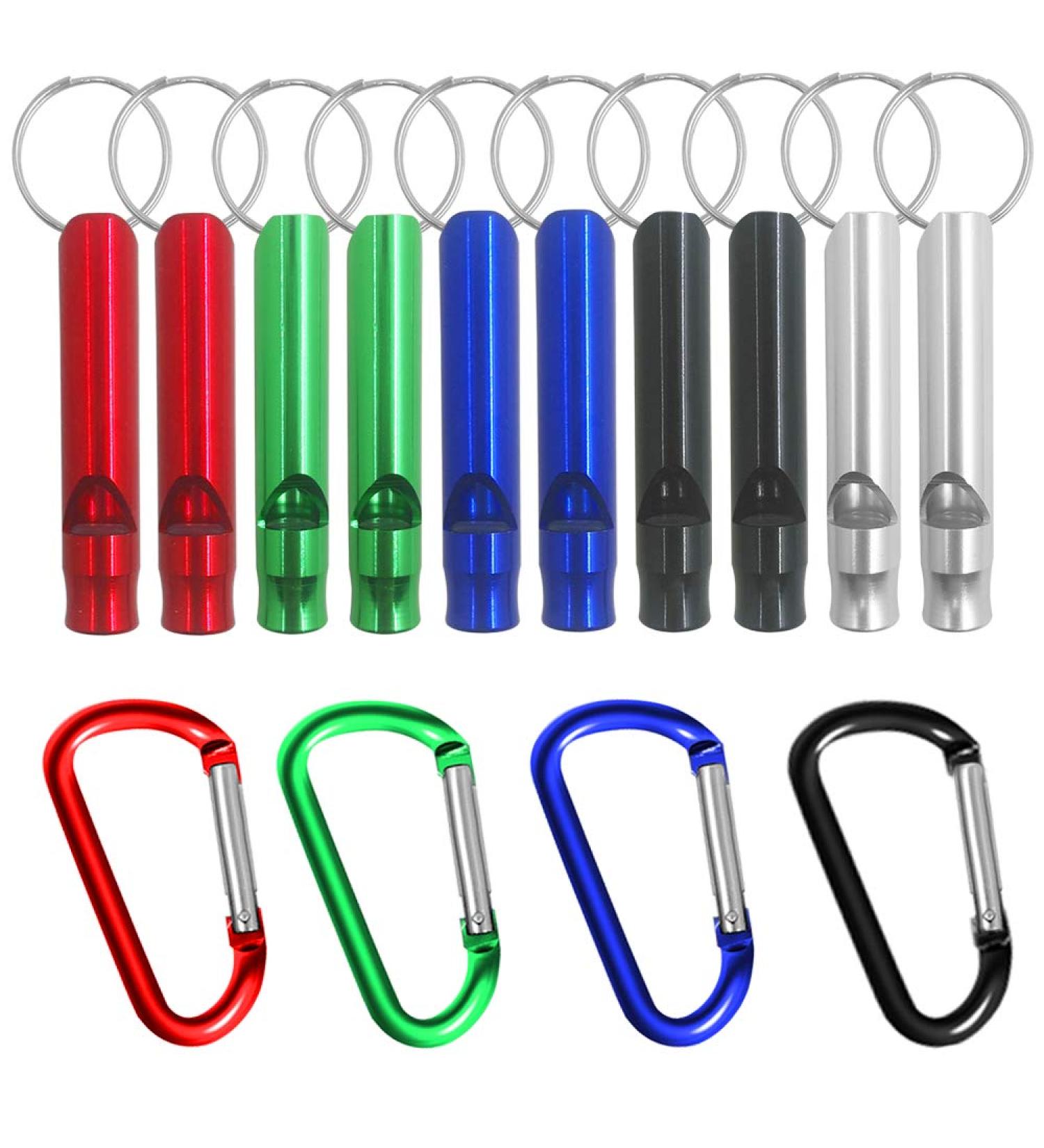 10 Pack Aluminum Survival Whistles with Carabiners - Emergency Whistle Set for Sport, Referee, Hiking, Camping - Buy Online on GoSupps.com