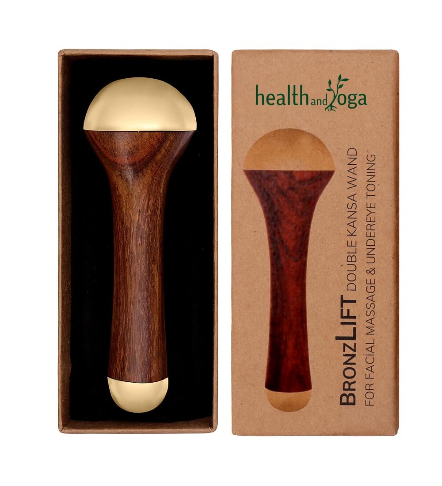 HealthAndYoga BronzLift Kansa Wand - Ayurvedic Face Yoga Tool for Toning Sculpting & Uplifting | Dual Bronze Cap Massage for Facial Neck & Under-eye - Buy Online on GoSupps.com